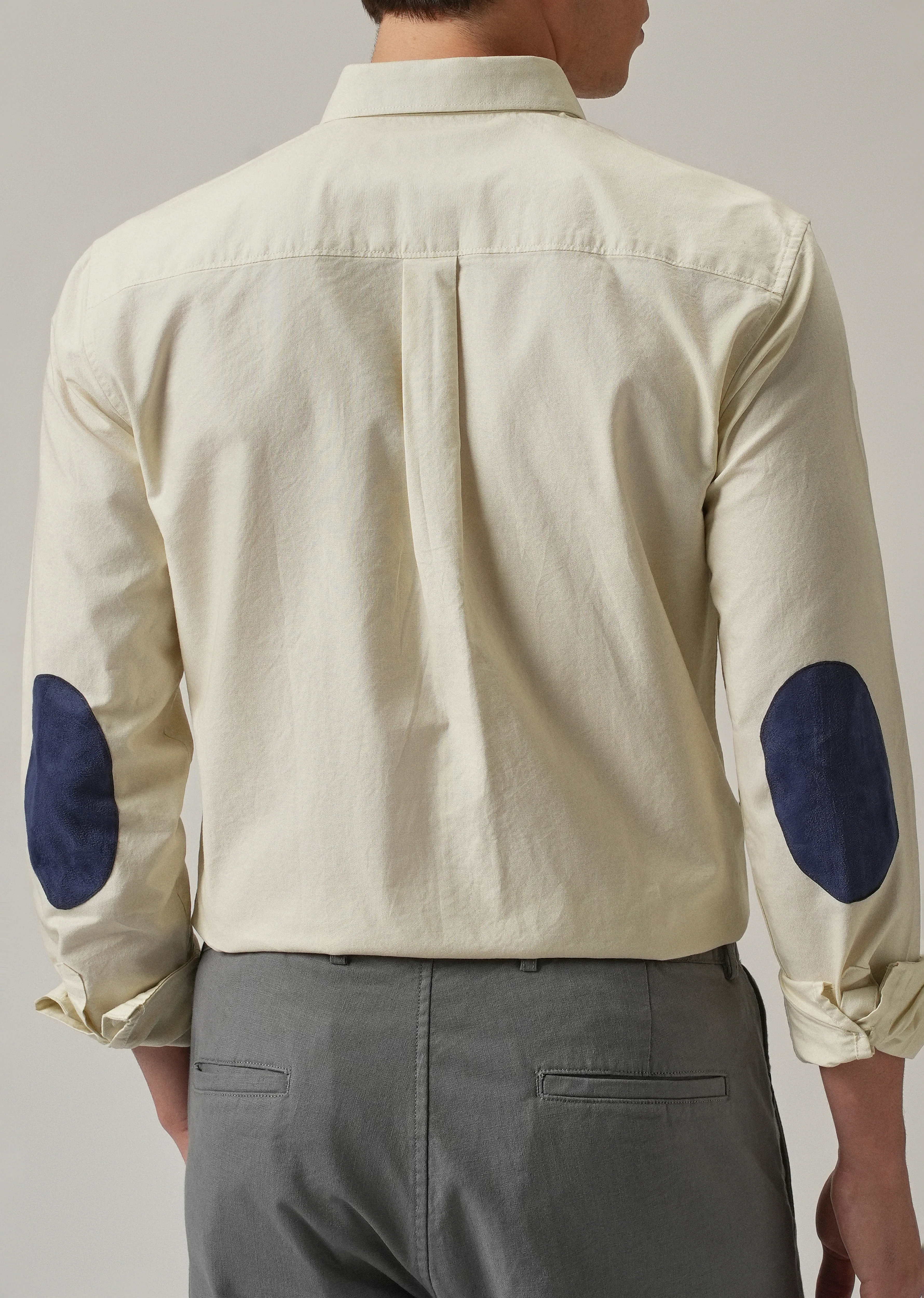 Cream Plain Elbow Patch Oxford Shirt - Image 8
