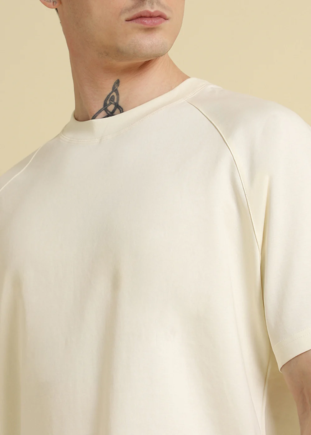 Cream Plain Raglan Sleeve Oversized T-Shirt - Image 2