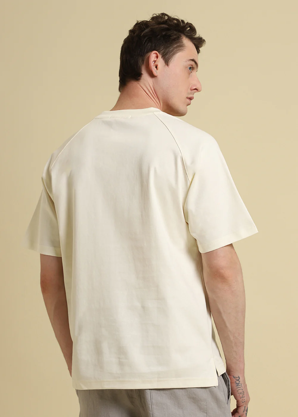 Cream Plain Raglan Sleeve Oversized T-Shirt - Image 4