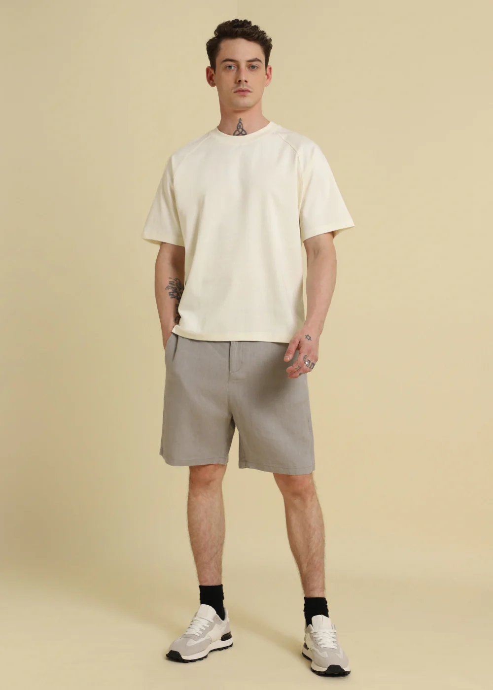Cream Plain Raglan Sleeve Oversized T-Shirt - Image 6