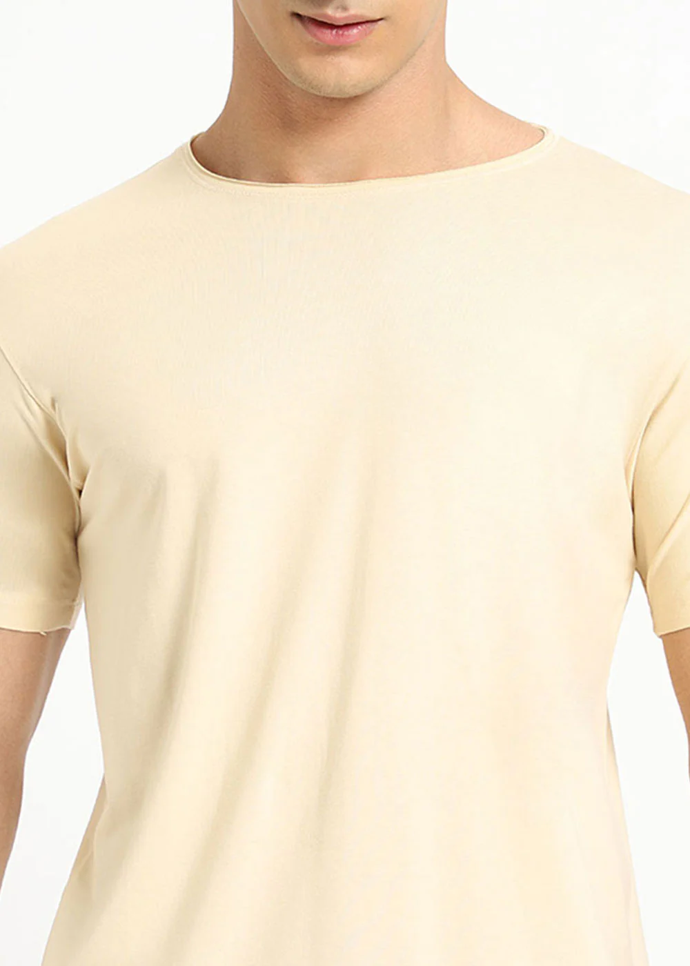 Cream Plain Round Neck T-shirt - Image 3