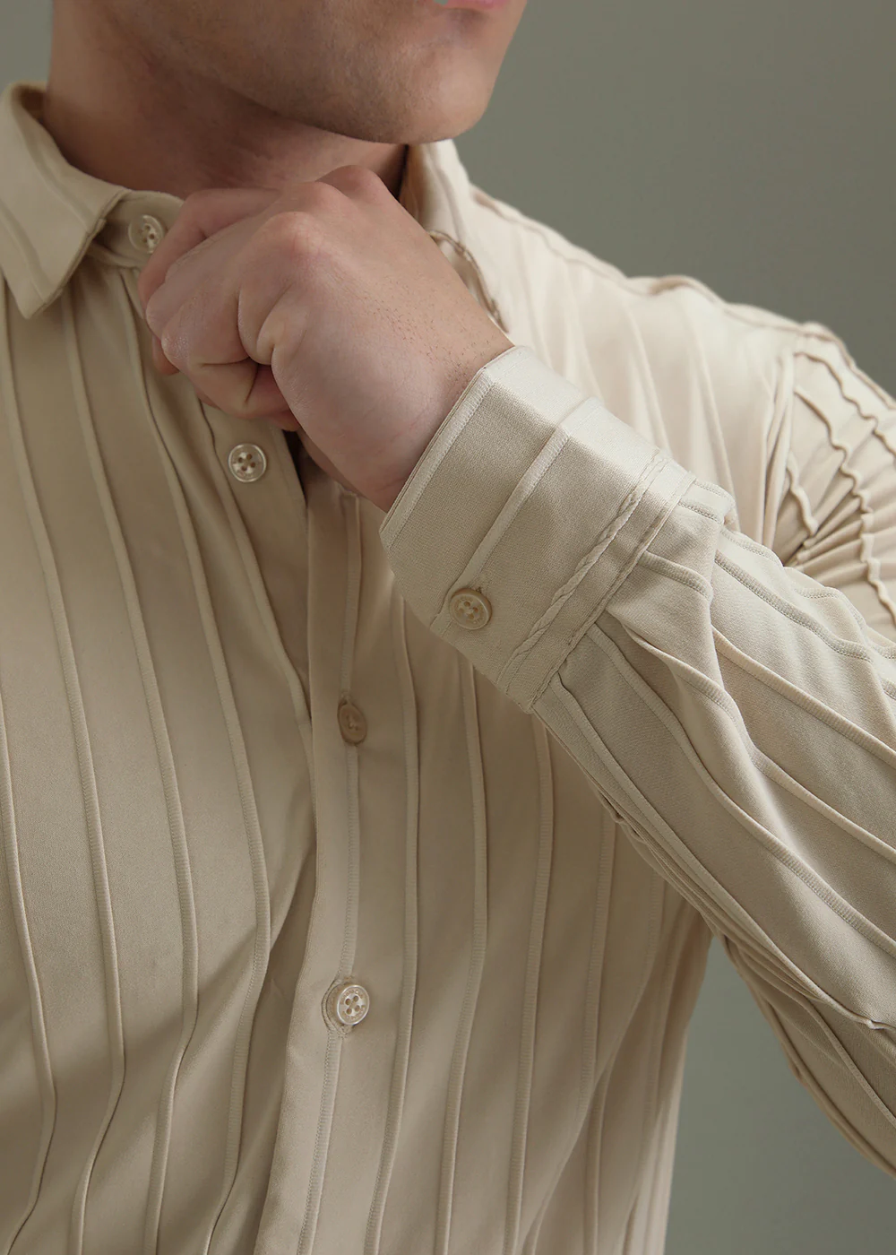 Cream Plain Stripe Shirt - Image 2