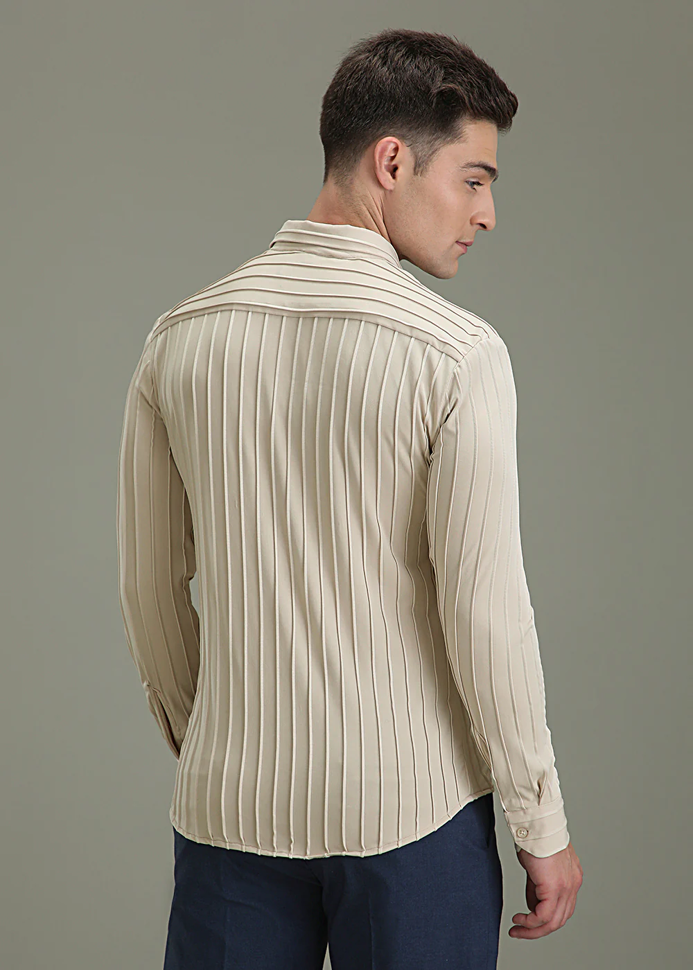 Cream Plain Stripe Shirt - Image 4