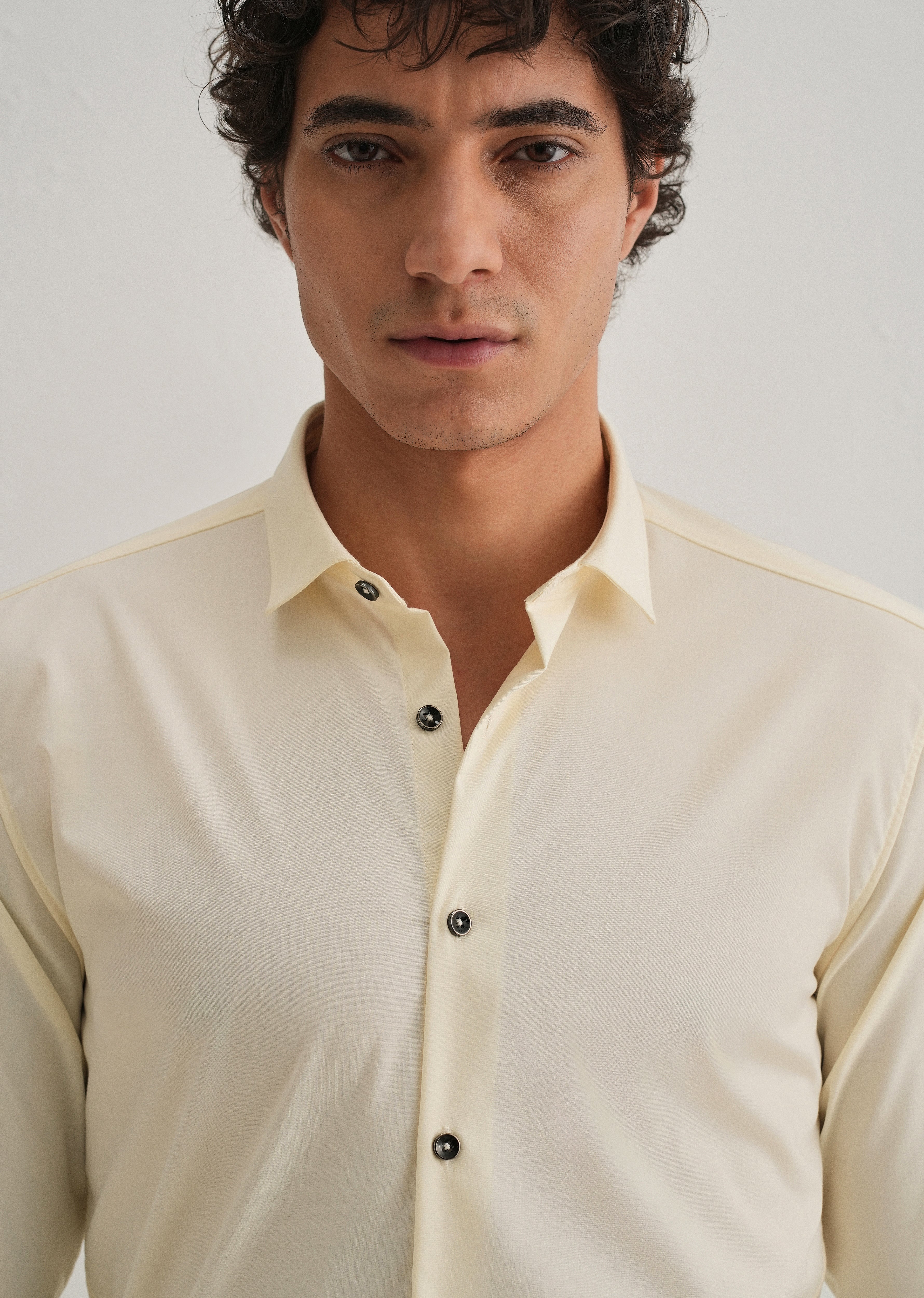 Cream Plain Wrinkle Free Shirt - Image 6