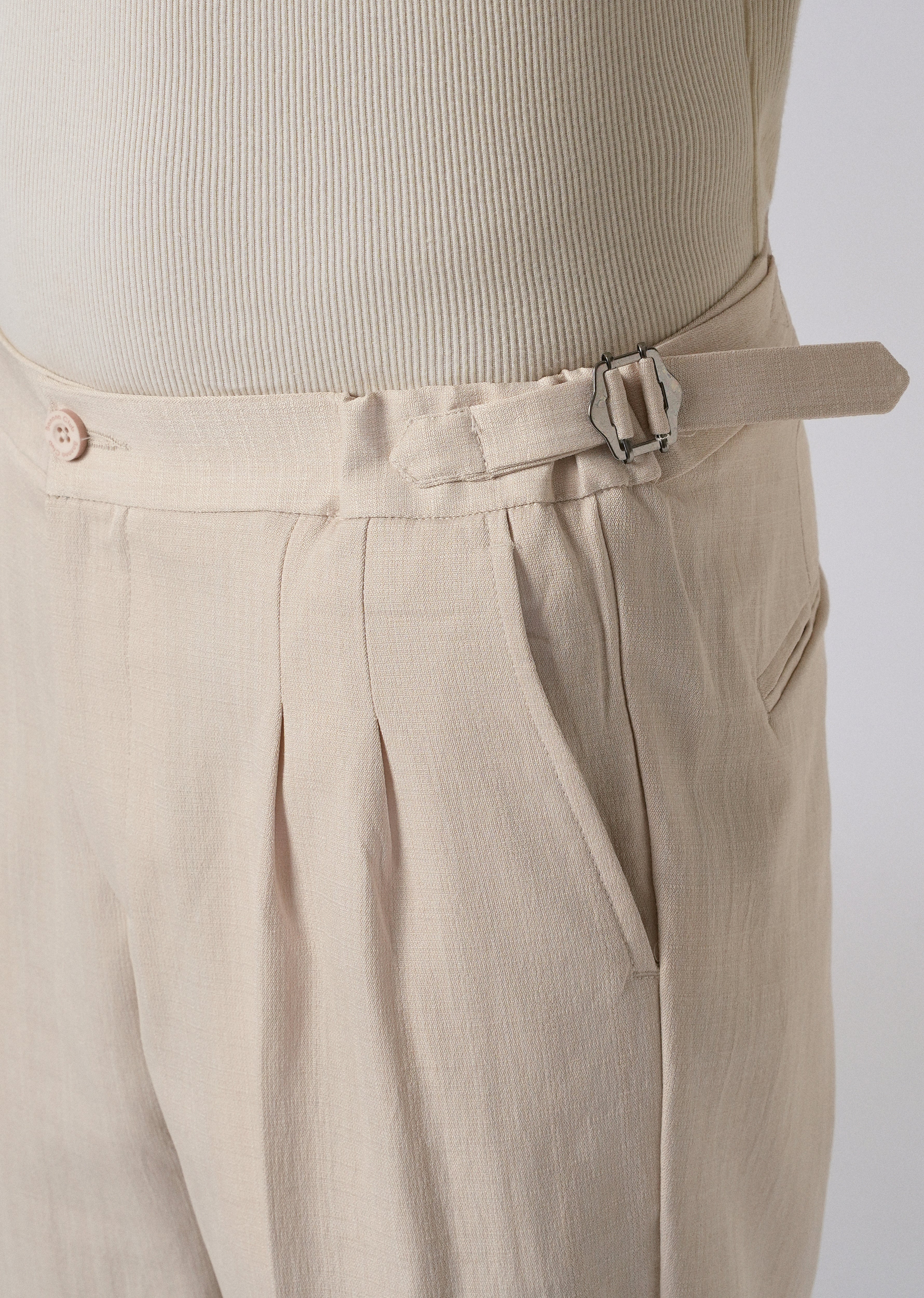 Cream Pleated Gurkha Pant - Image 5
