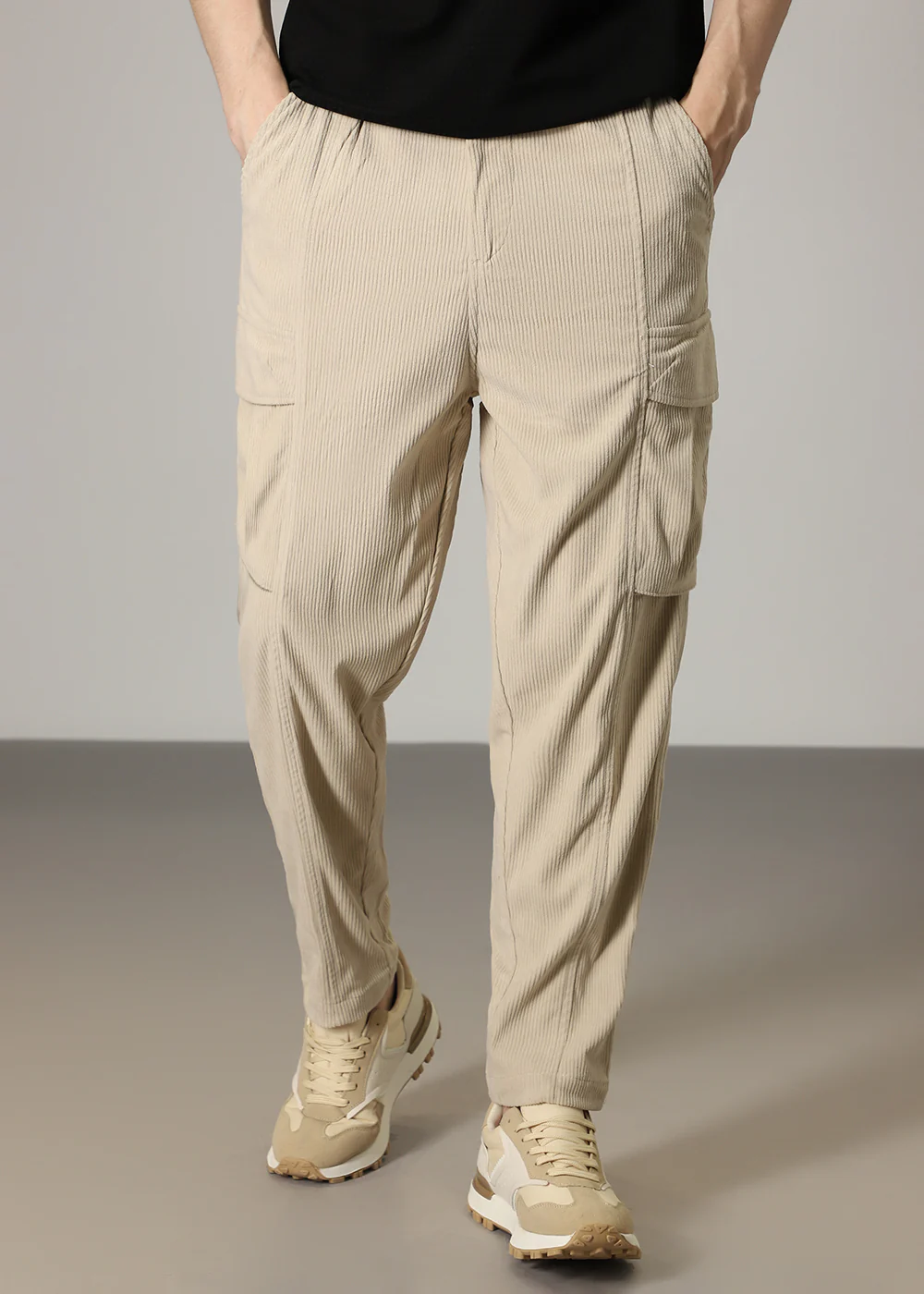 Cream Pocket Cargo Corduroy Pant - Image 3