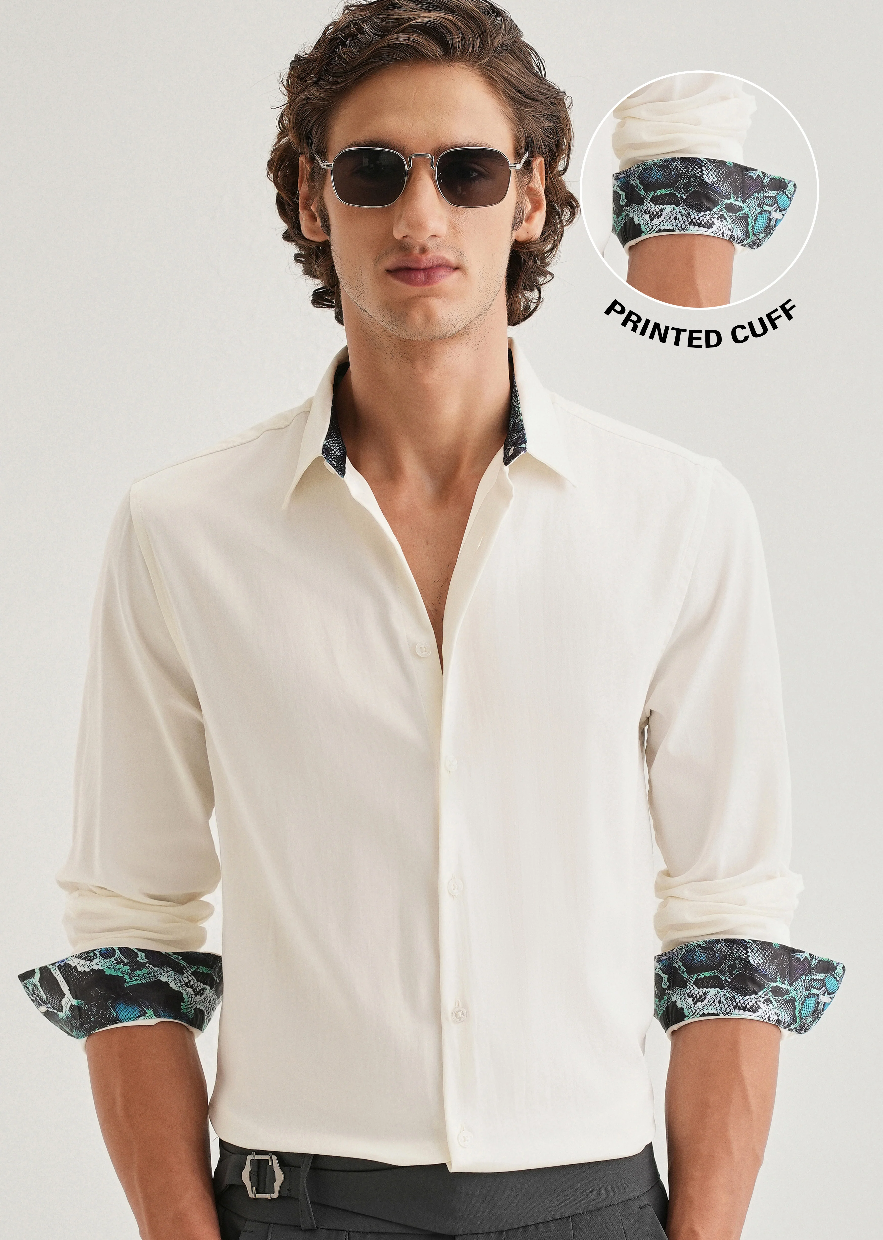 Cream Printed Cuff Shirt - Image 8