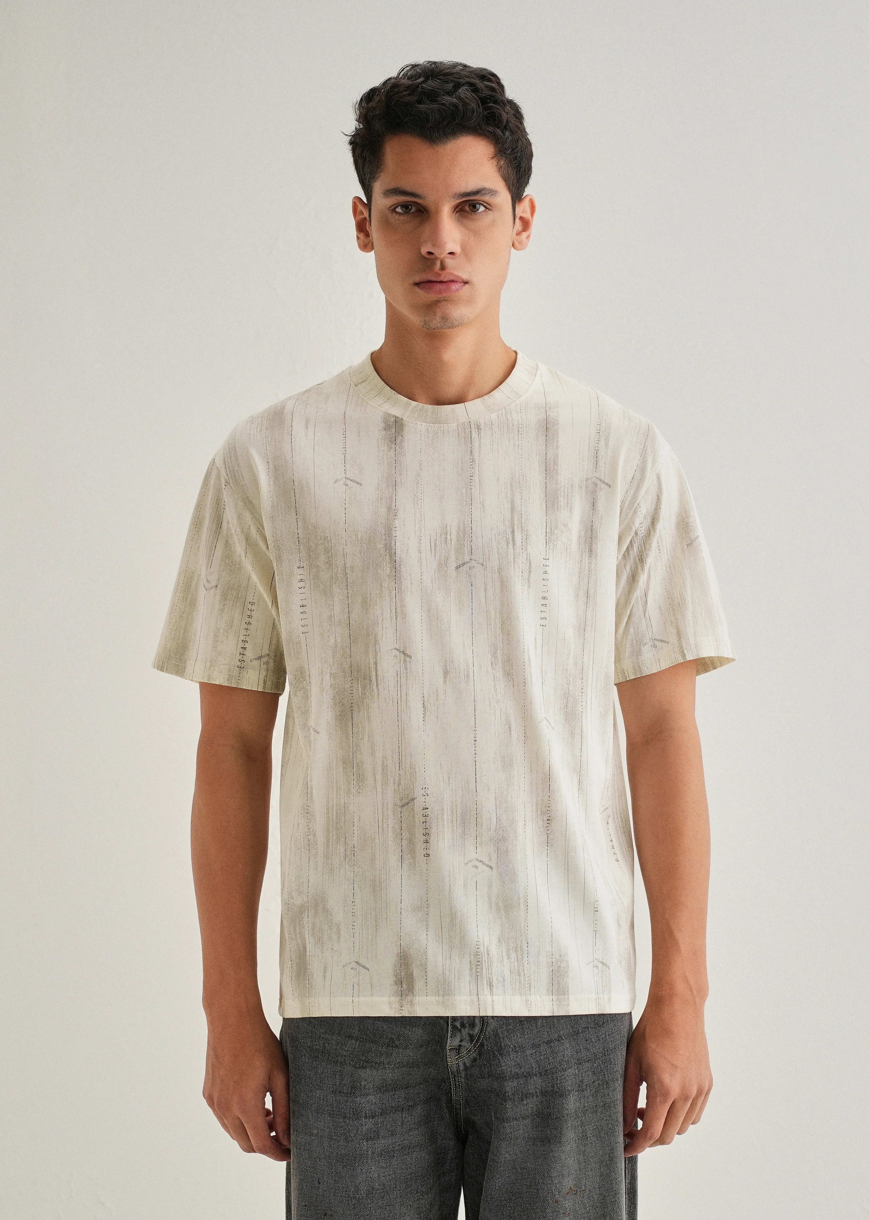 Cream Printed Oversized T-shirt - Image 3