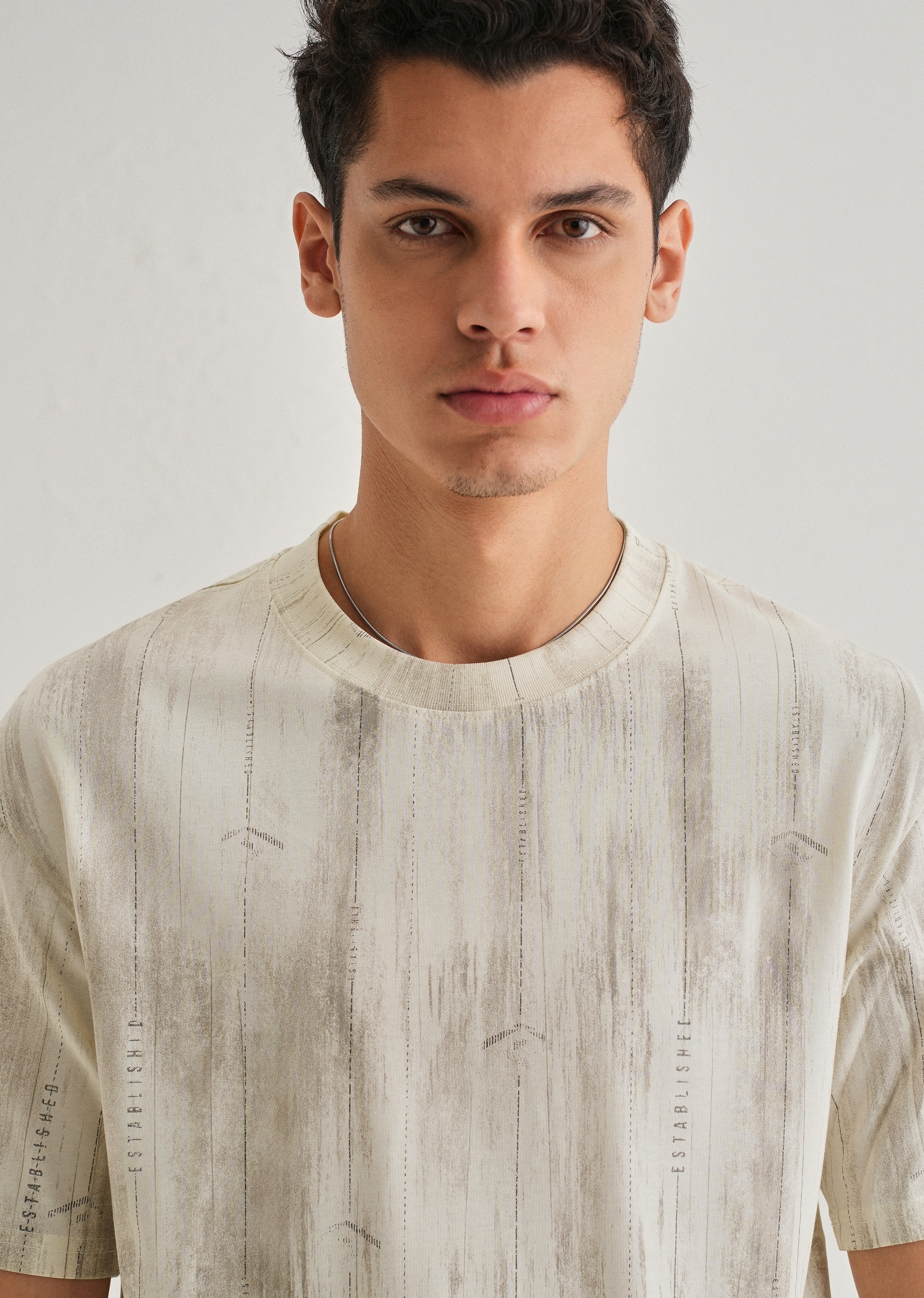 Cream Printed Oversized T-shirt - Image 5