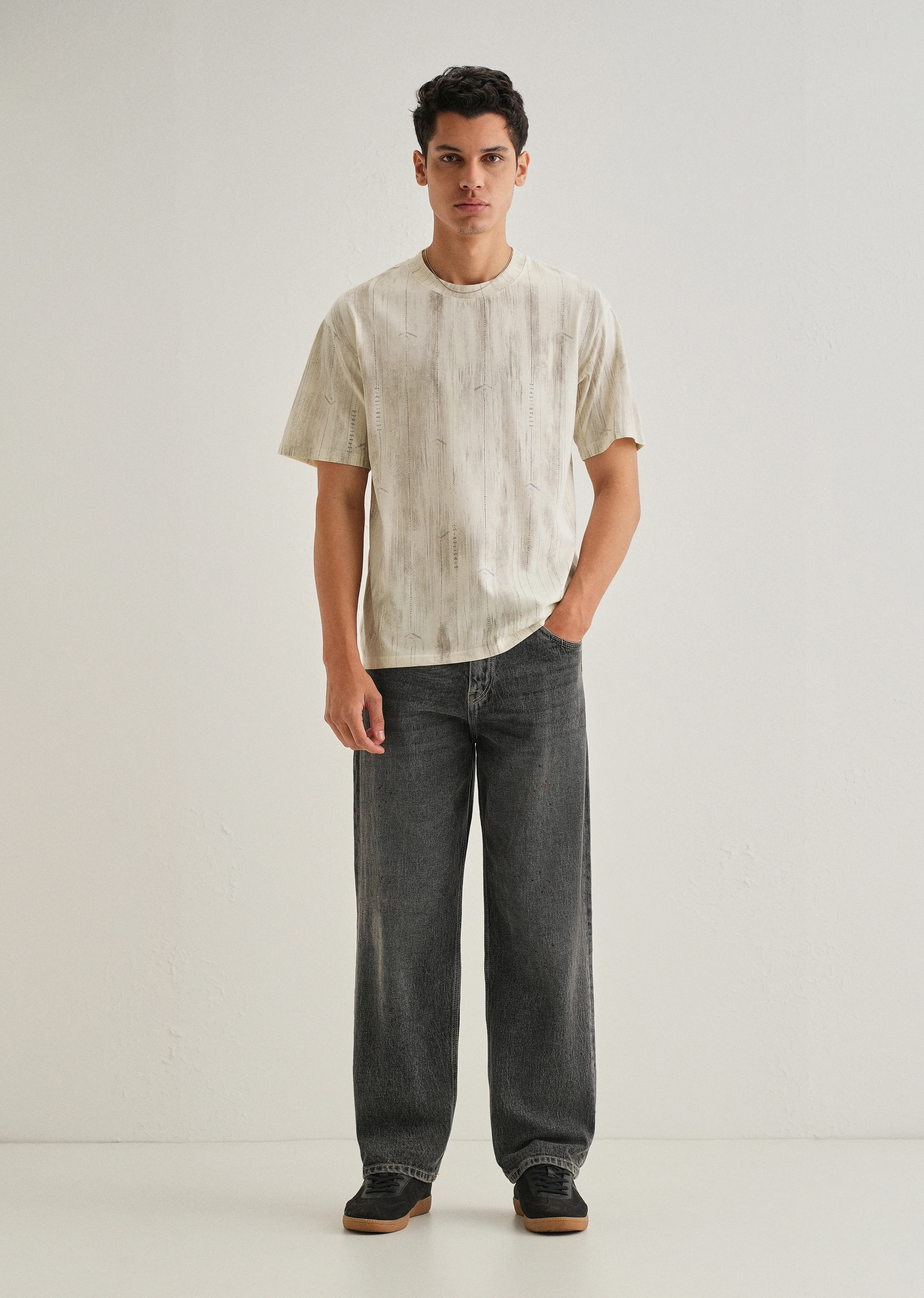 Cream Printed Oversized T-shirt - Image 6