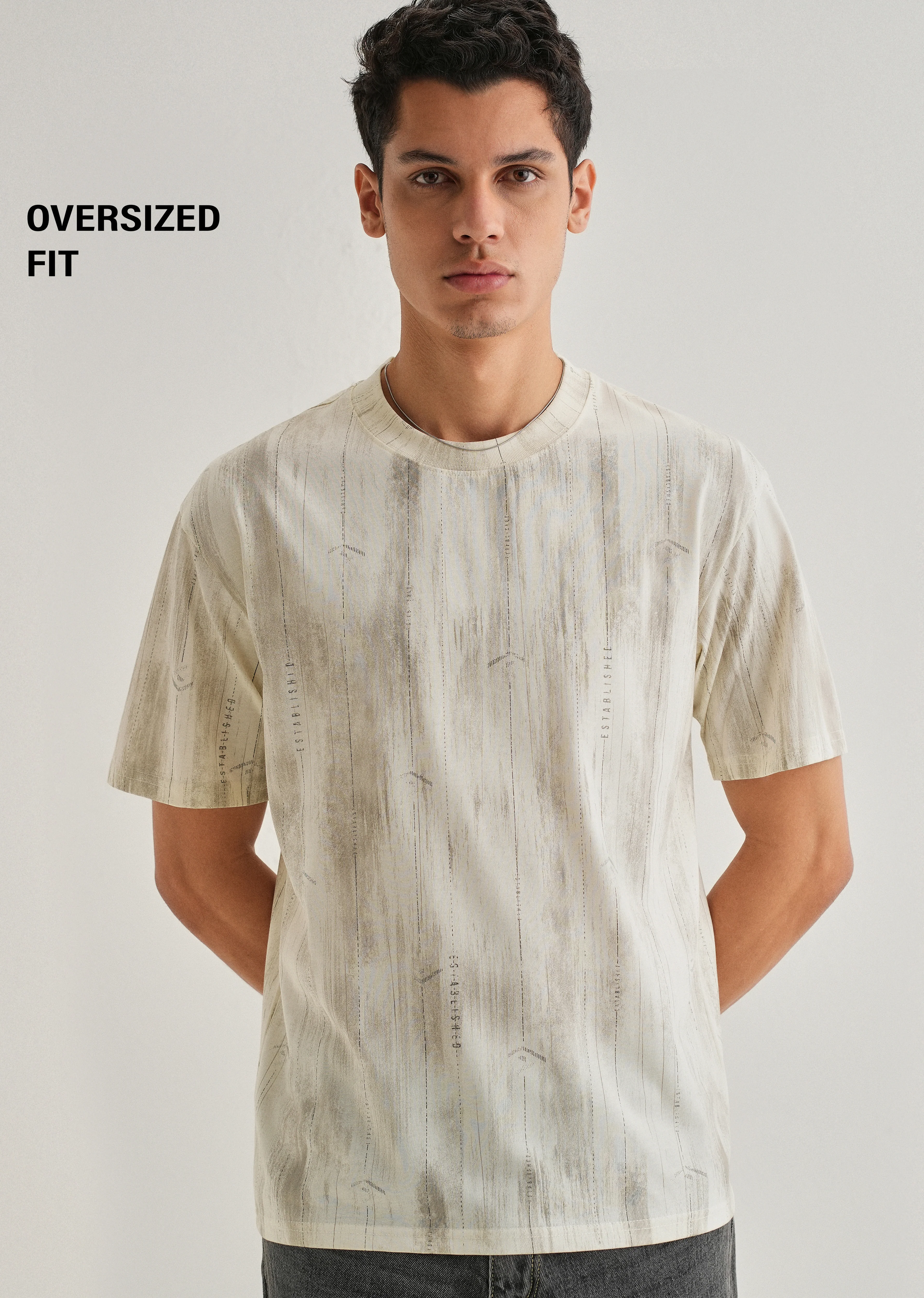 Cream Printed Oversized T-shirt - Image 7