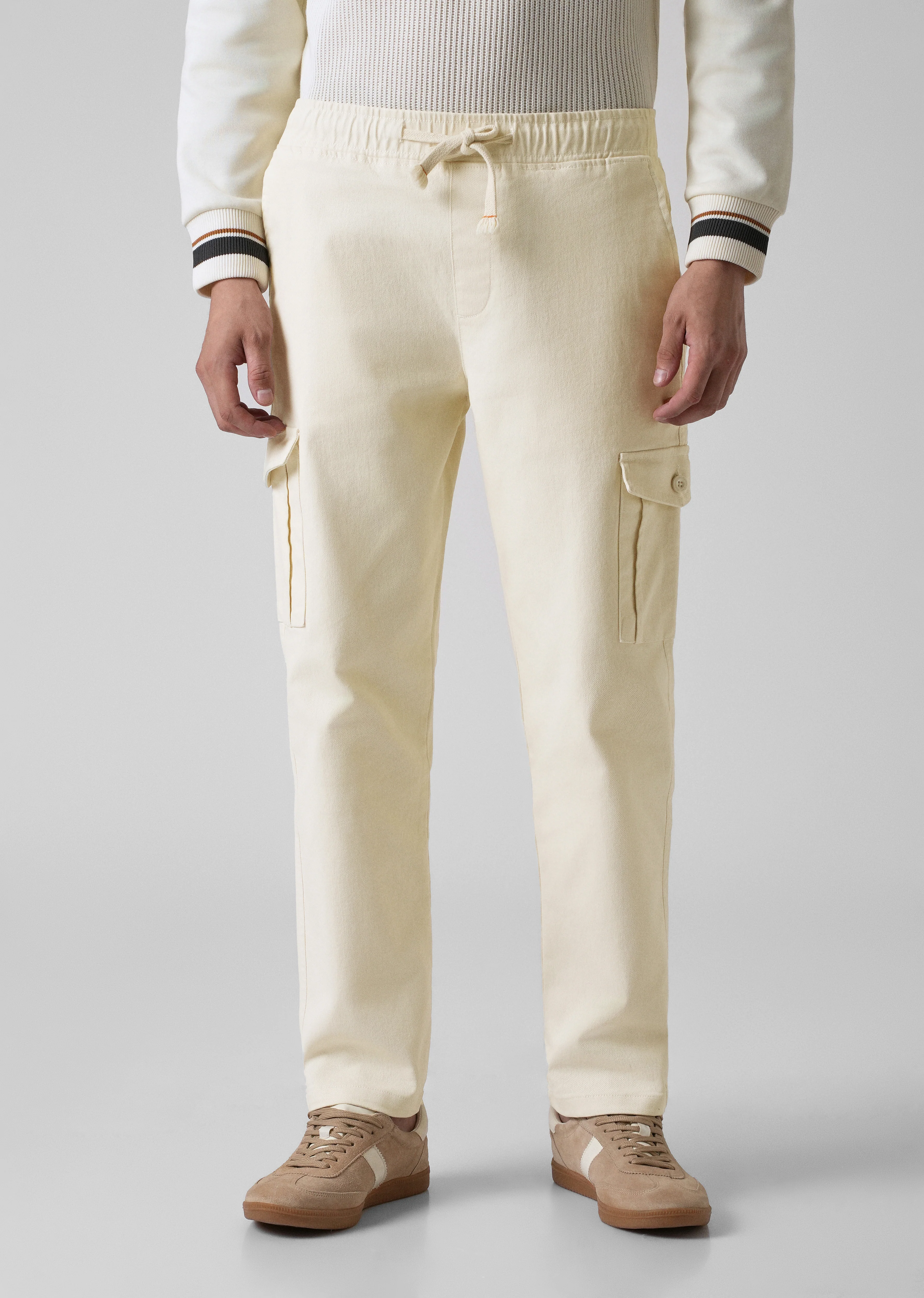Cream Regular Fit Cargo Pant - Image 3