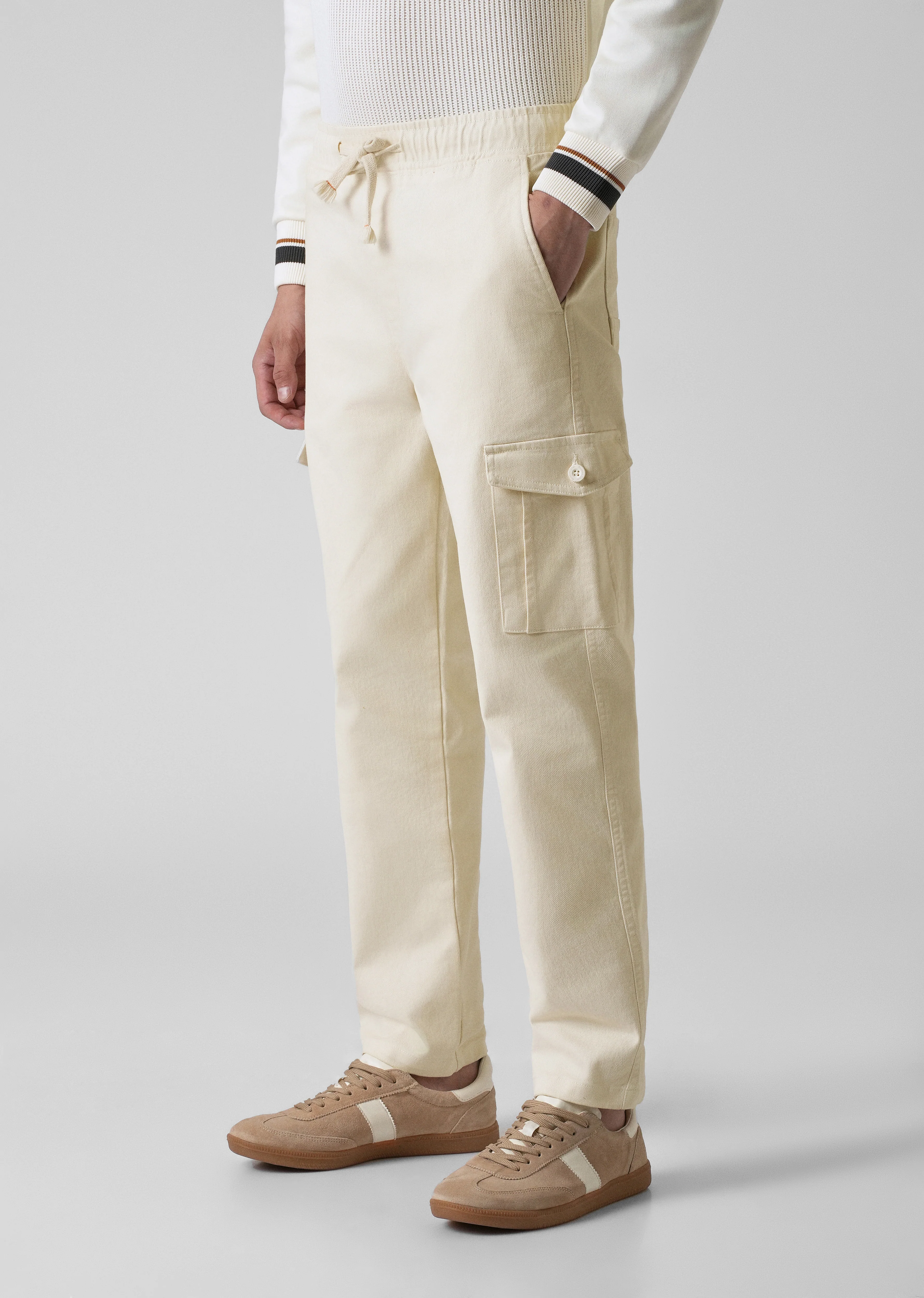 Cream Regular Fit Cargo Pant - Image 4