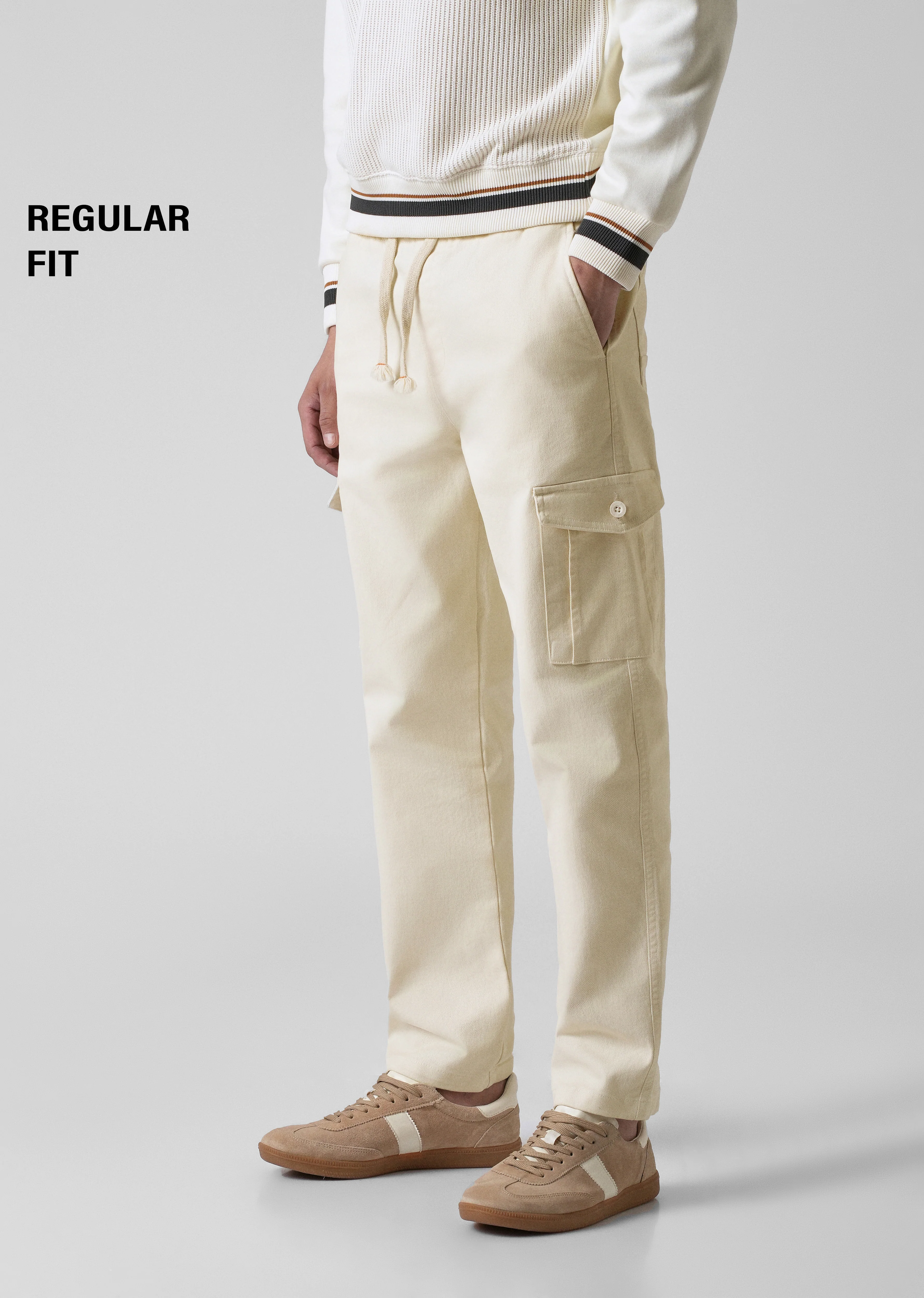 Cream Regular Fit Cargo Pant - Image 7