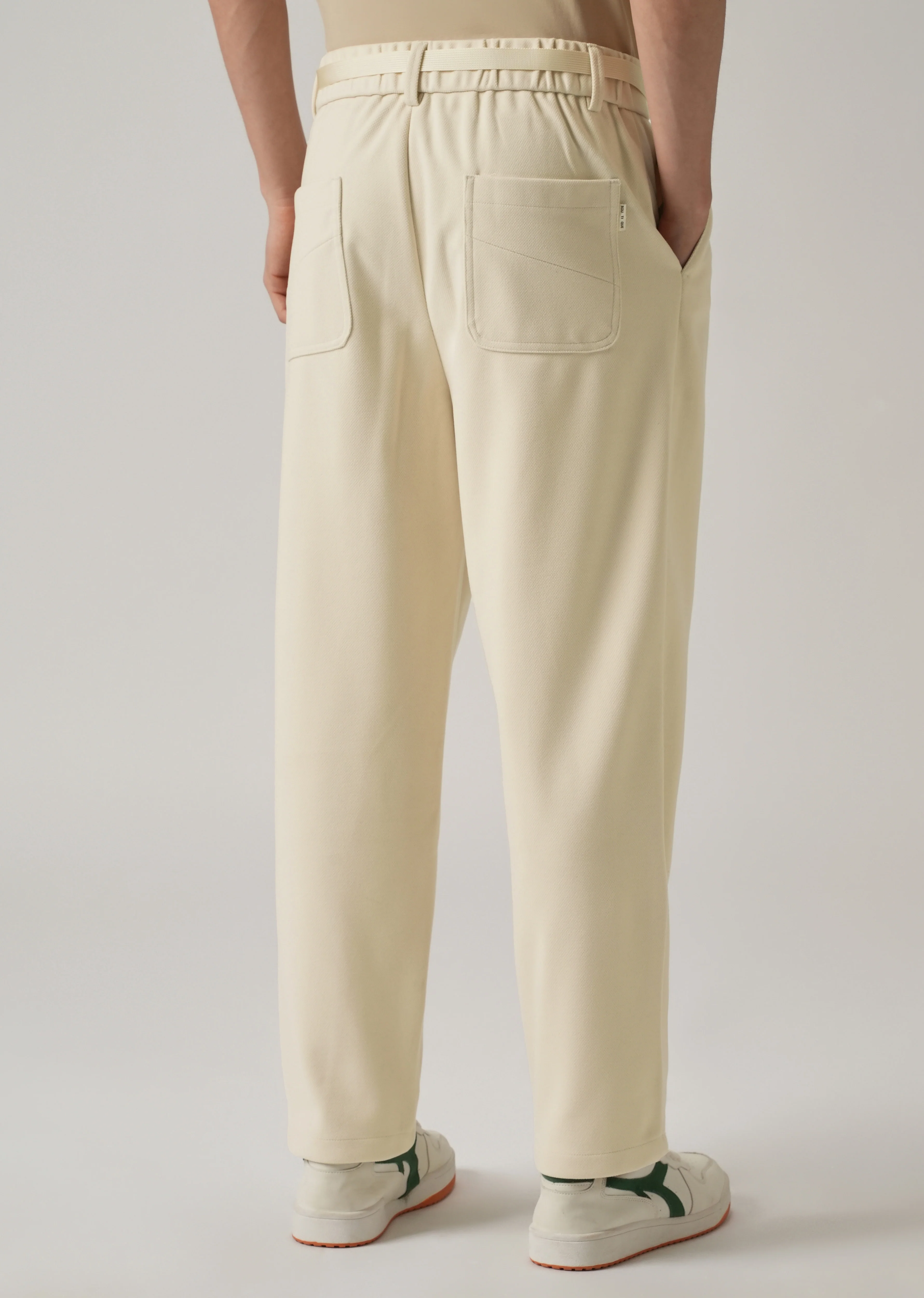 Cream Relaxed Fit Textured Pleated Pant - Image 2