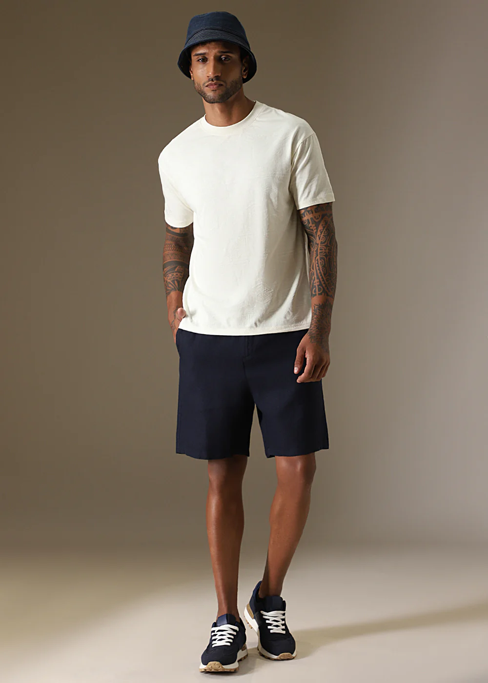 Cream Self Pattern Regular T-Shirt - Image 8