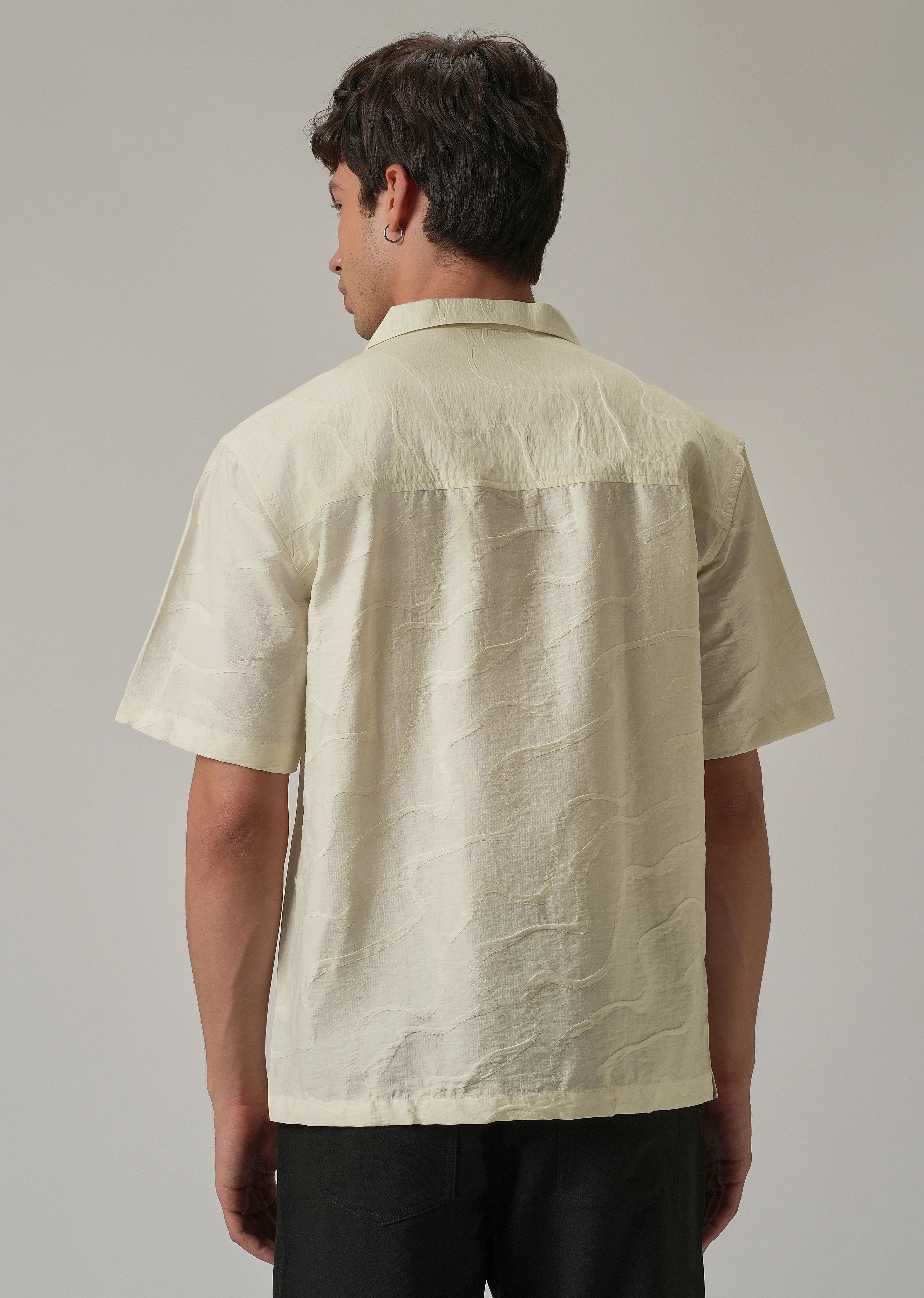 Cream Self Pattern Shirt - Image 2