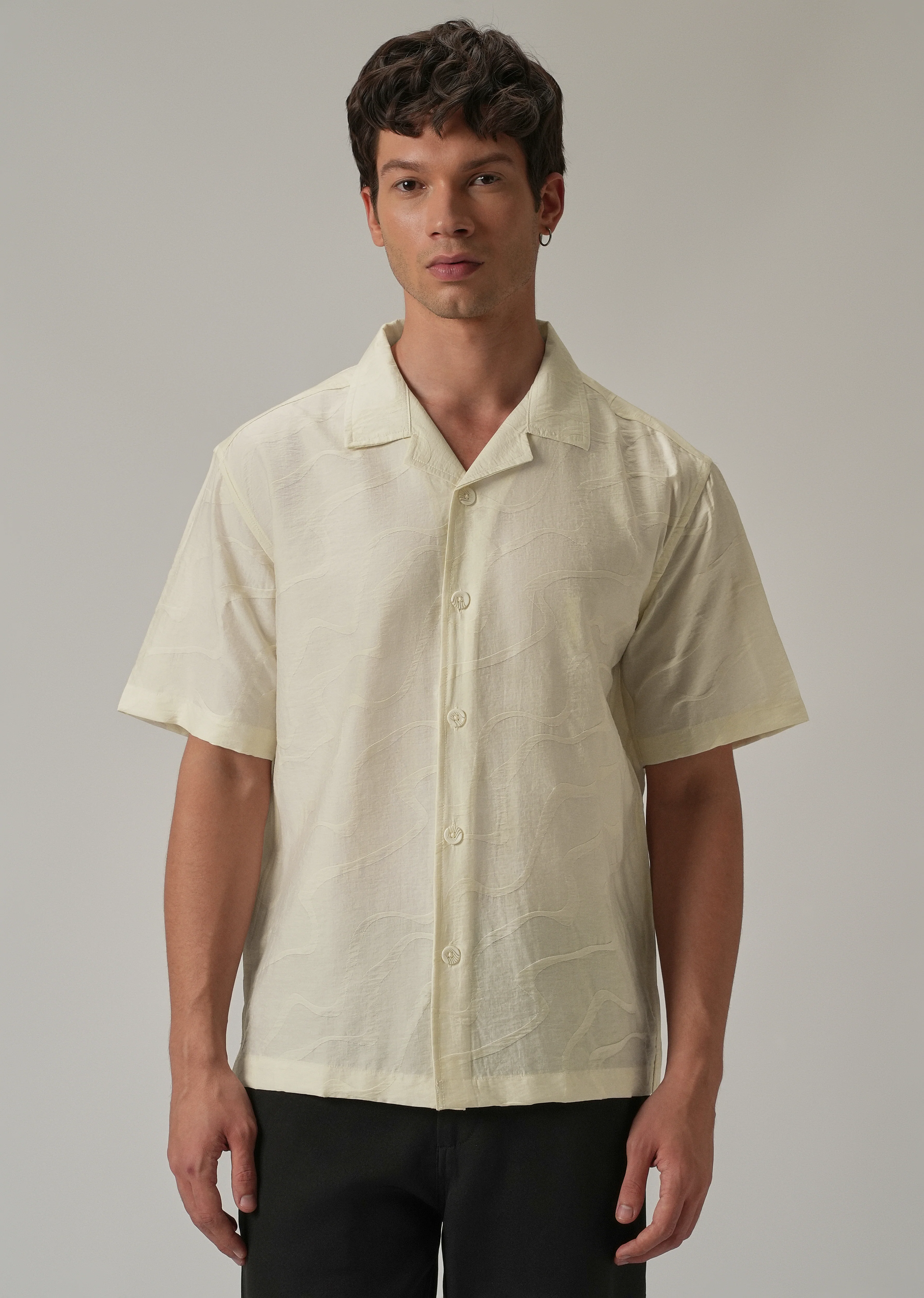 Cream Self Pattern Shirt - Image 3