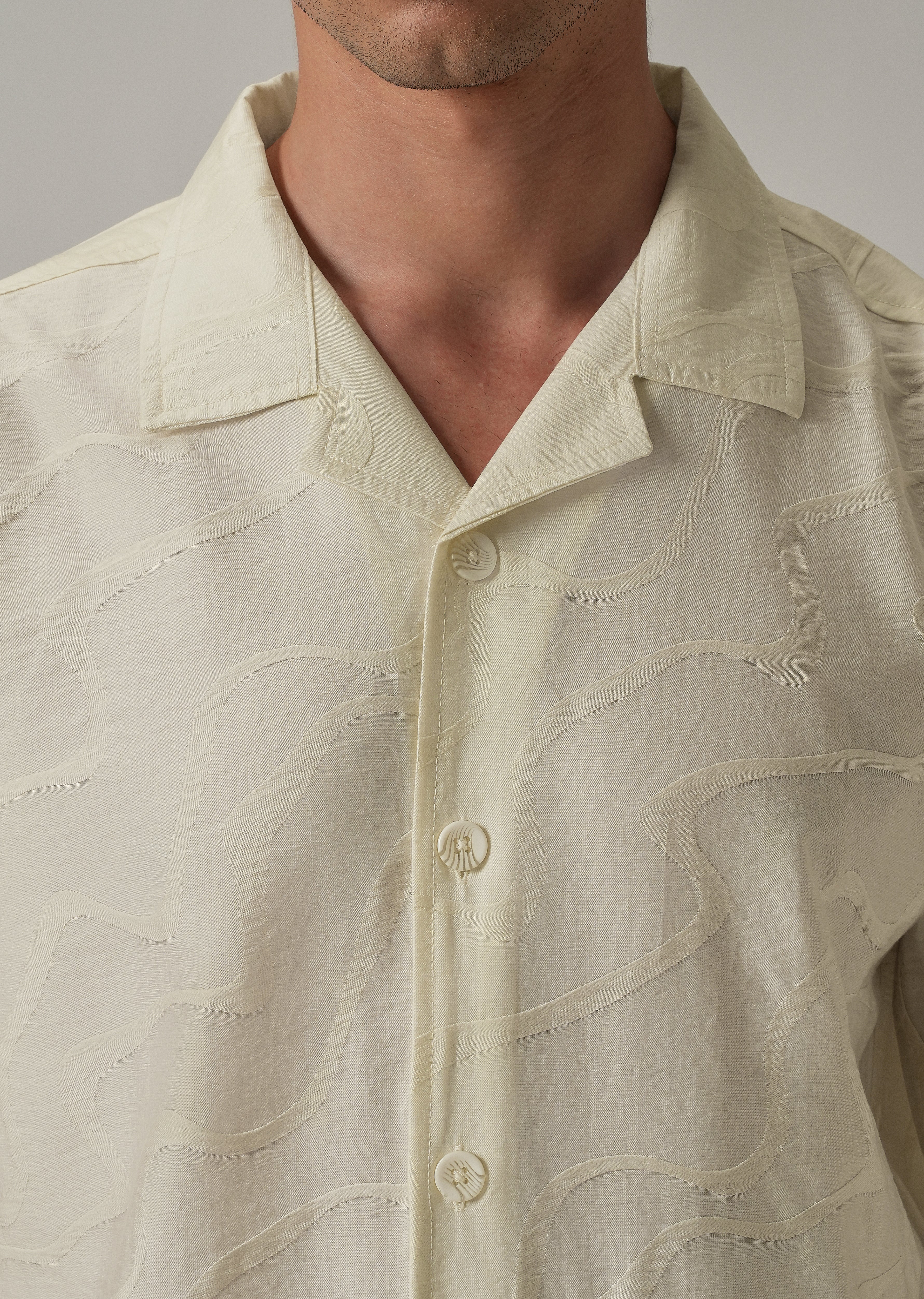 Cream Self Pattern Shirt - Image 5
