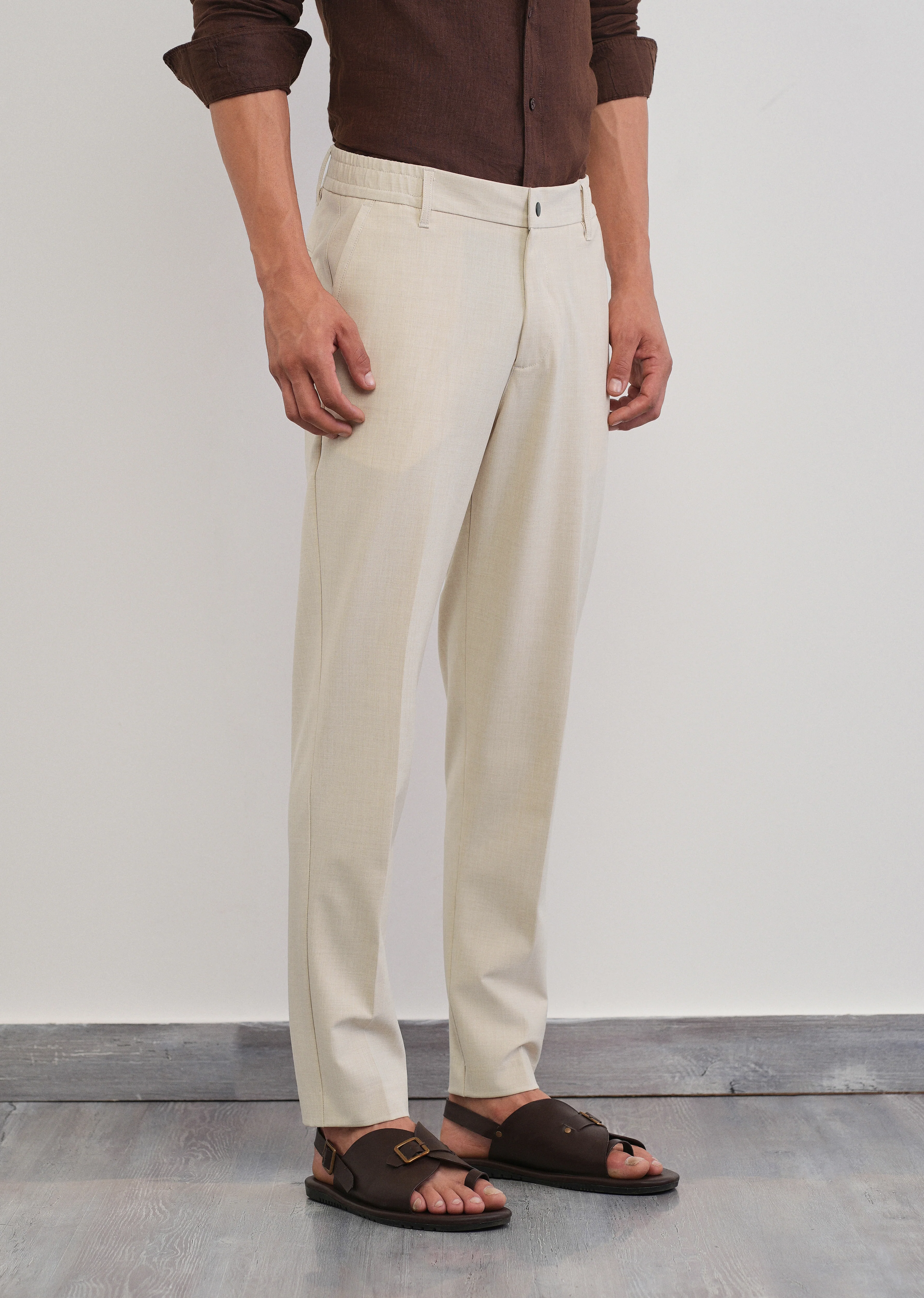 Cream Semi-Elastic Slim Fit Trouser - Image 4