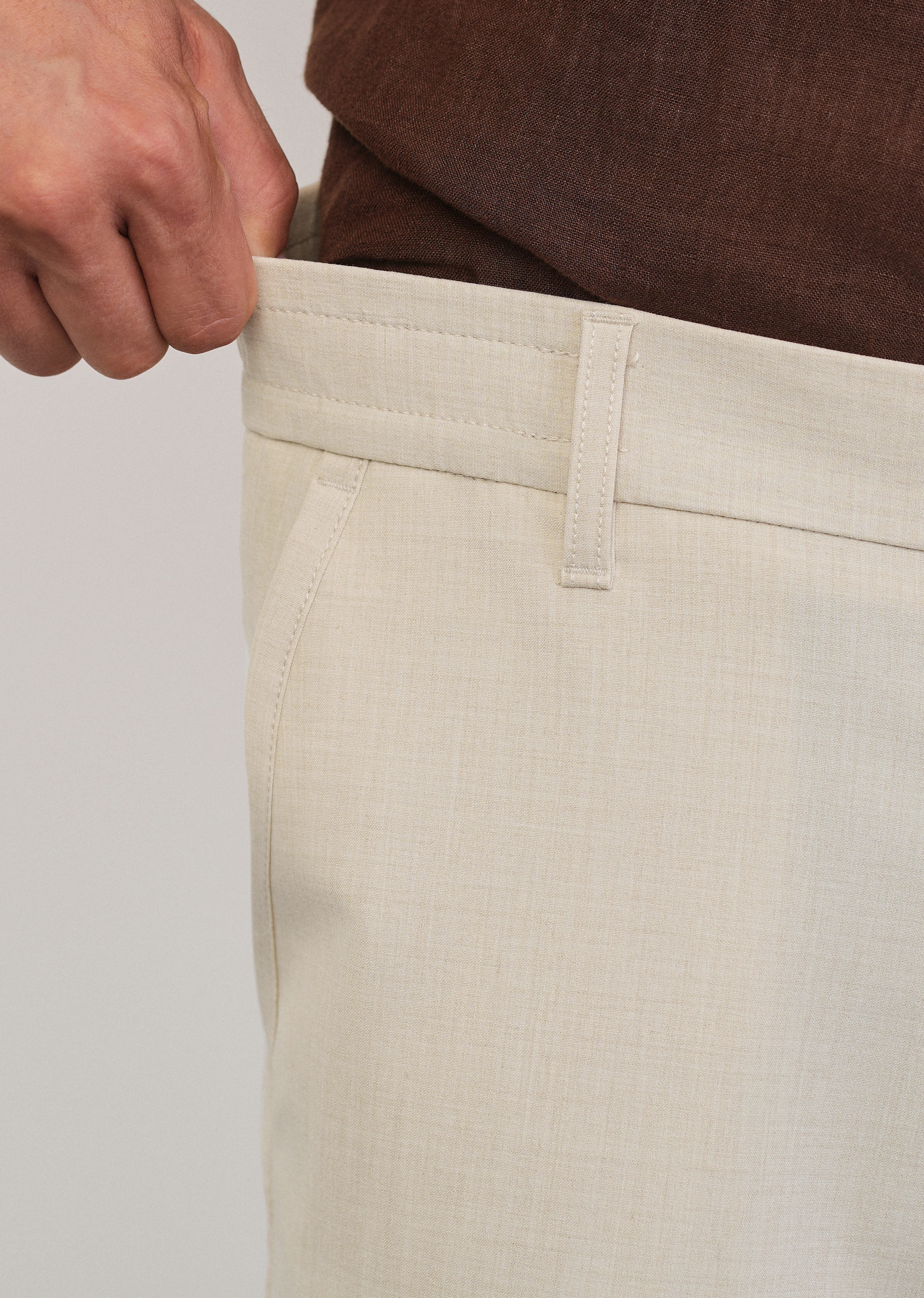 Cream Semi-Elastic Slim Fit Trouser - Image 5