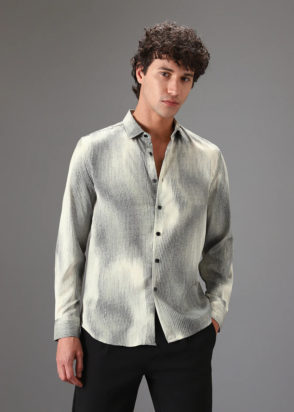 Cream Stippling Abstract Printed Shirt - Image 3