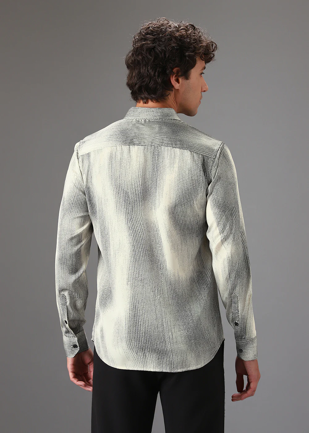 Cream Stippling Abstract Printed Shirt - Image 4
