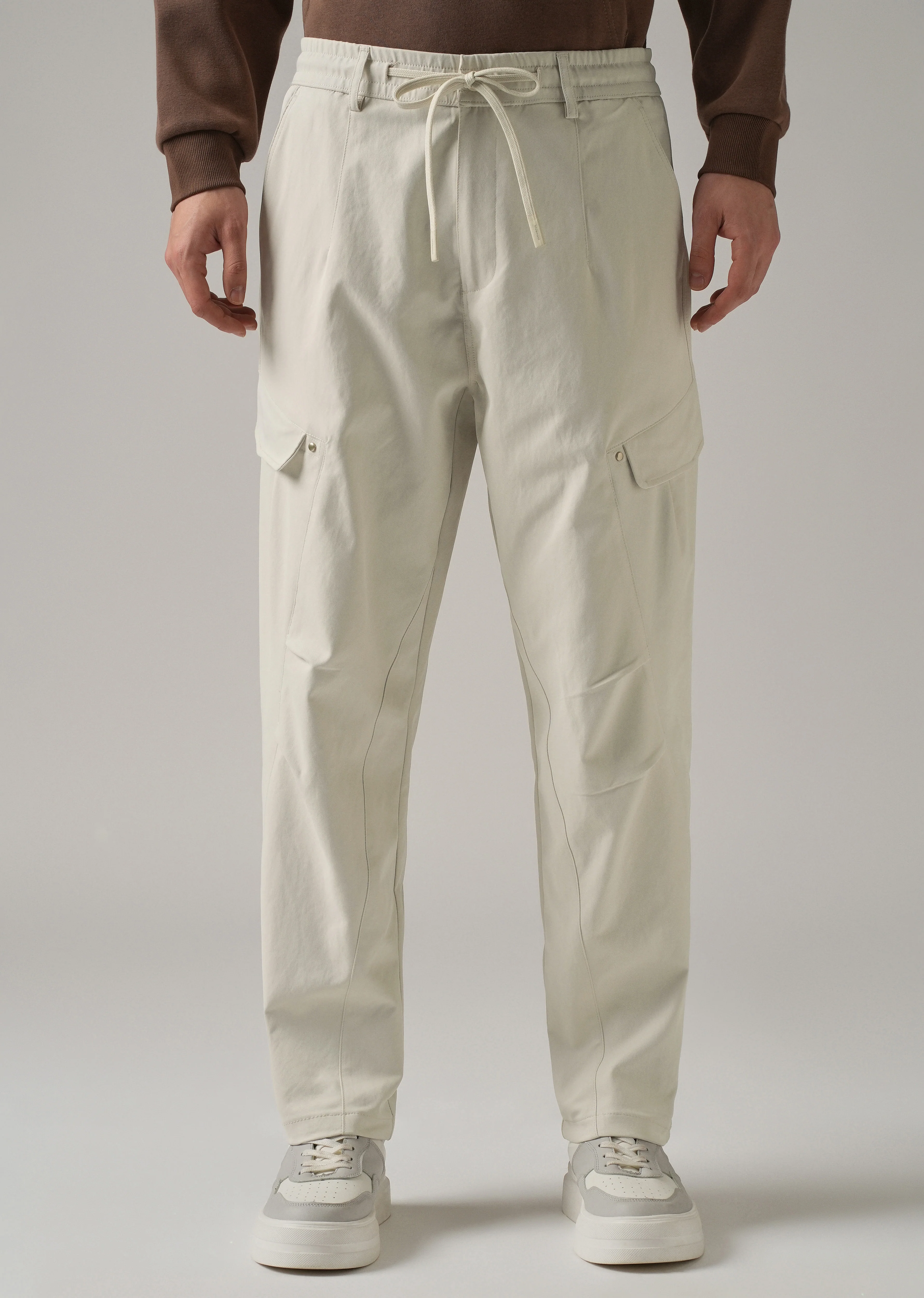 Cream Stone Wash Cargo Pants - Image 3