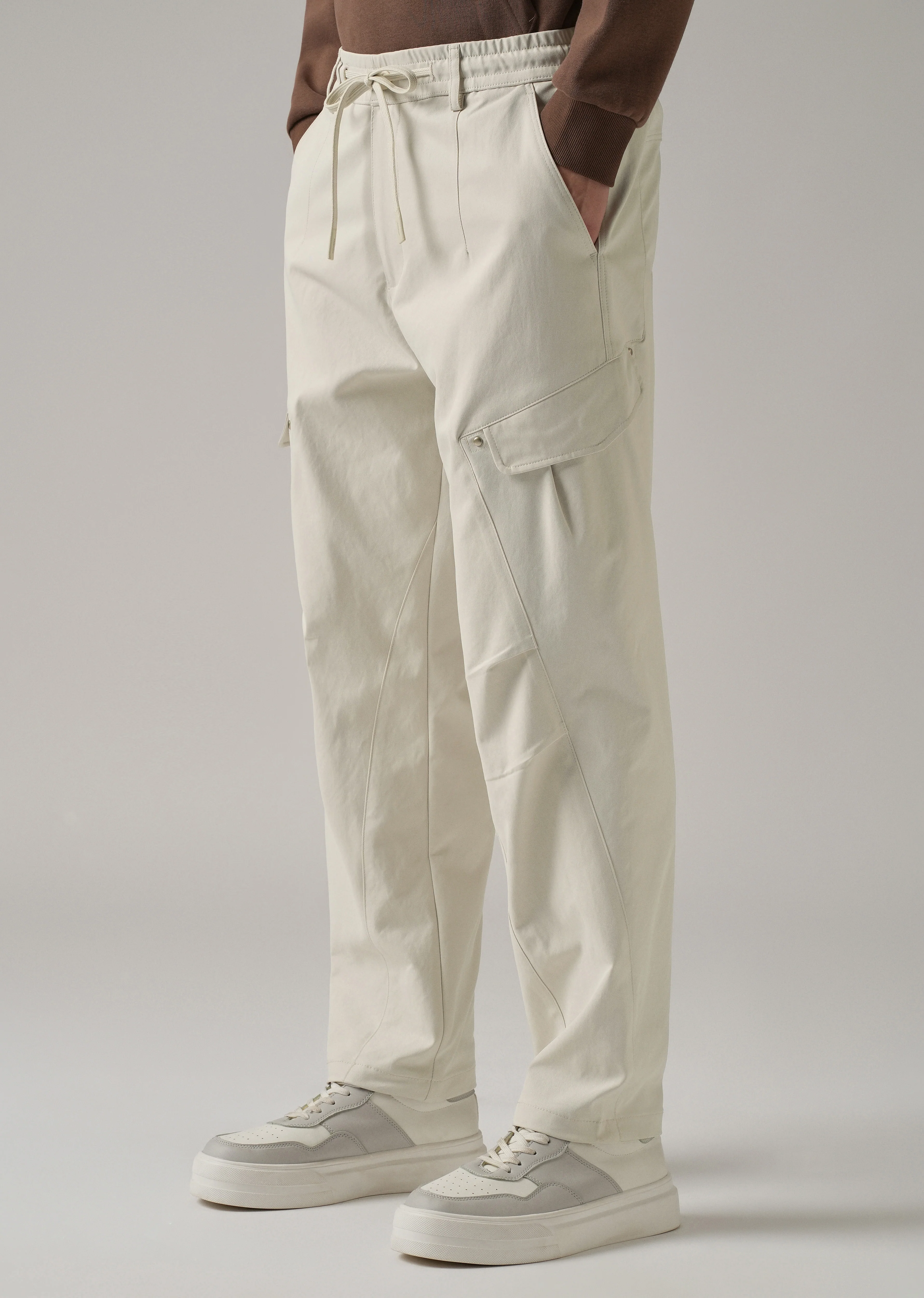 Cream Stone Wash Cargo Pants - Image 4