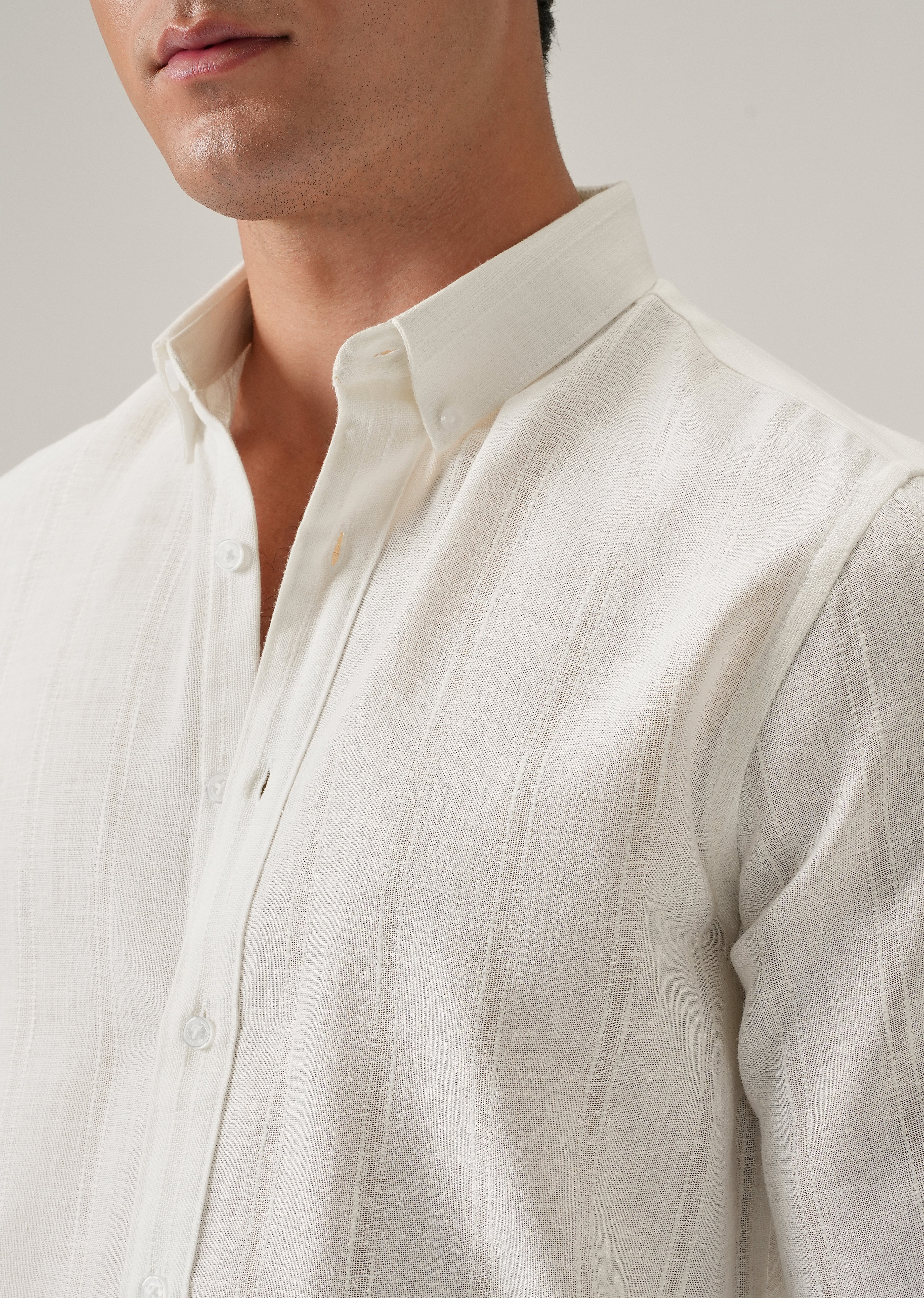 Cream Stripe Blended Linen Shirt - Image 5