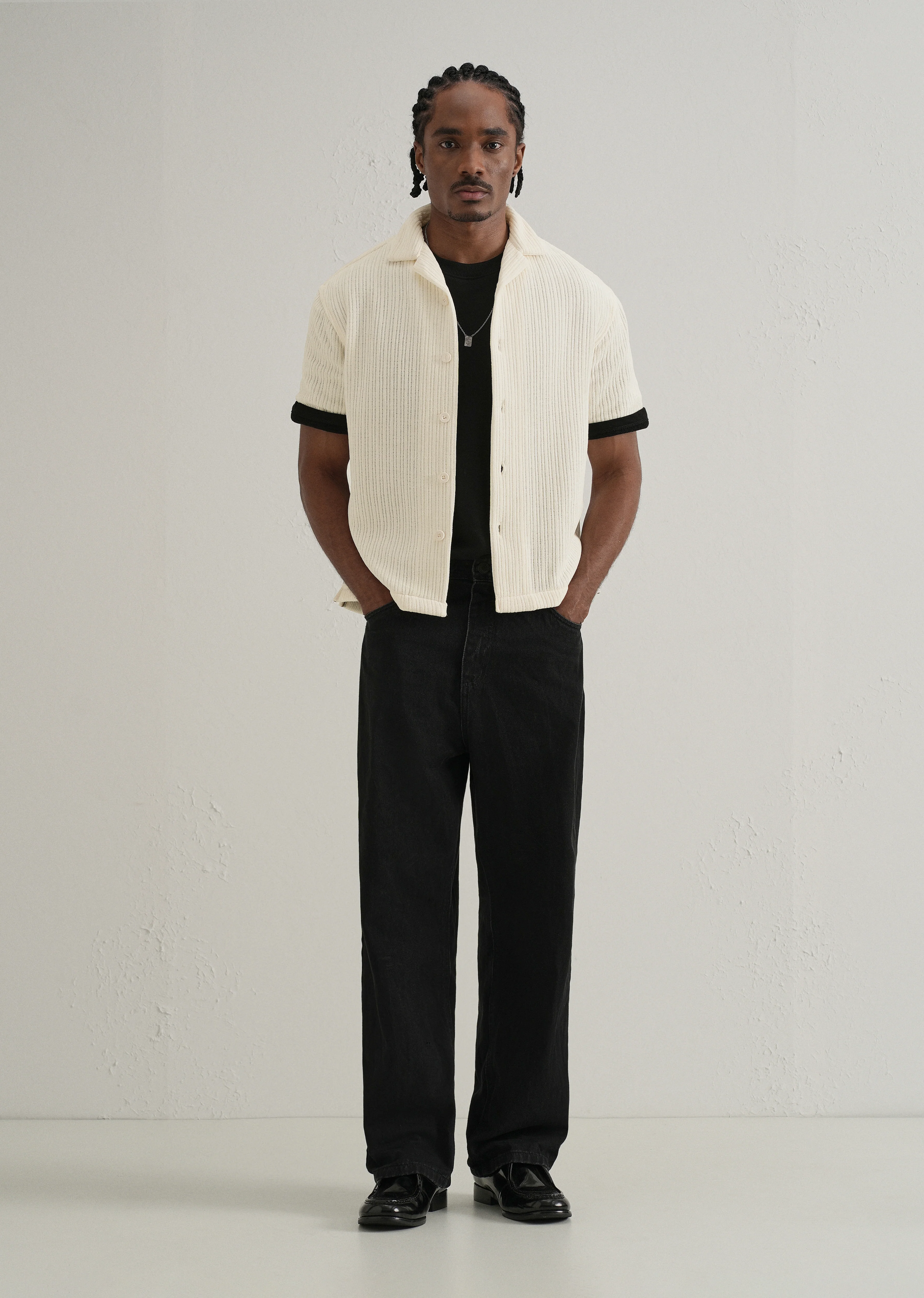 Ivory Suede Knit Cuban Collar Shirt - Image 6