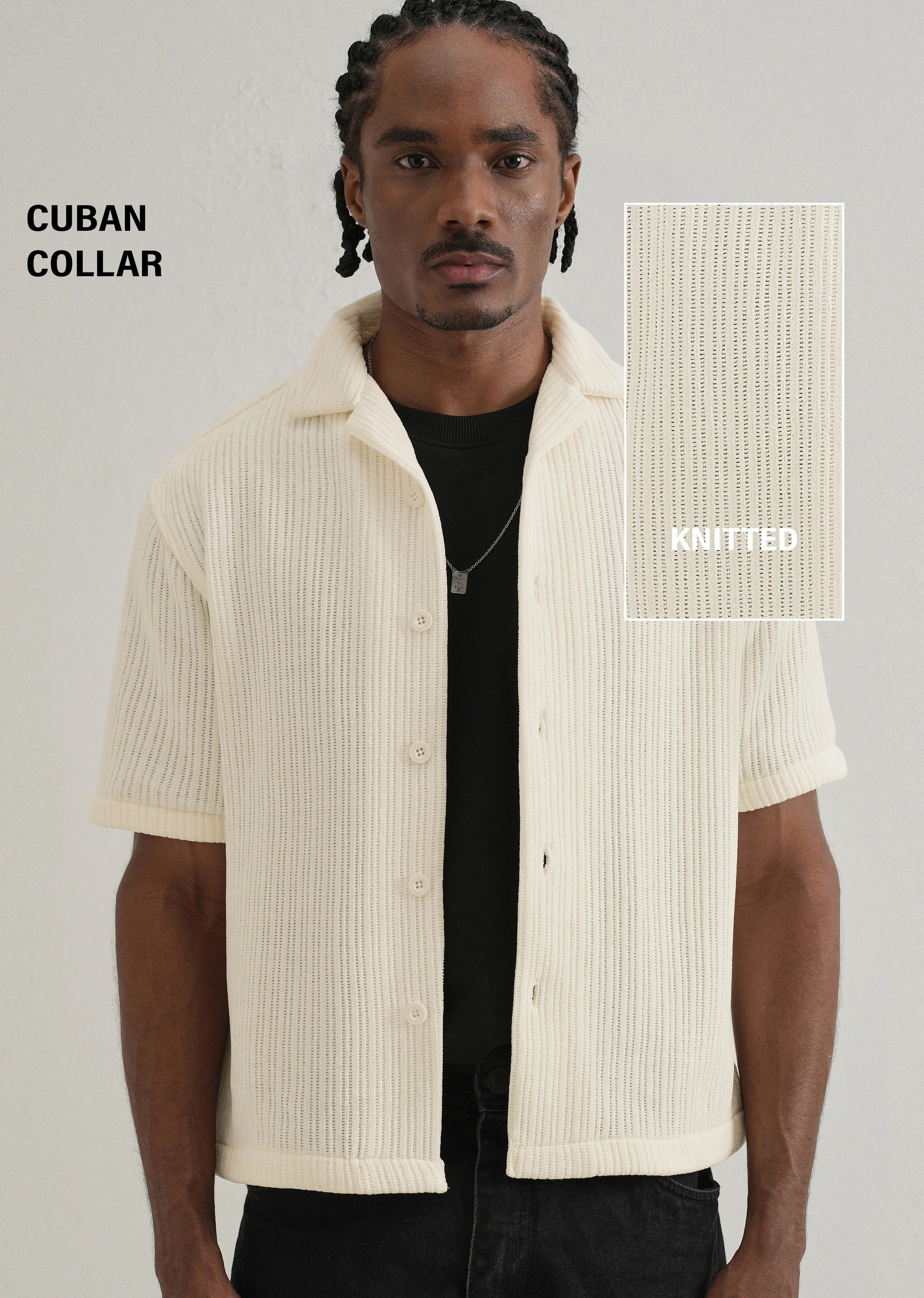 Ivory Suede Knit Cuban Collar Shirt - Image 7