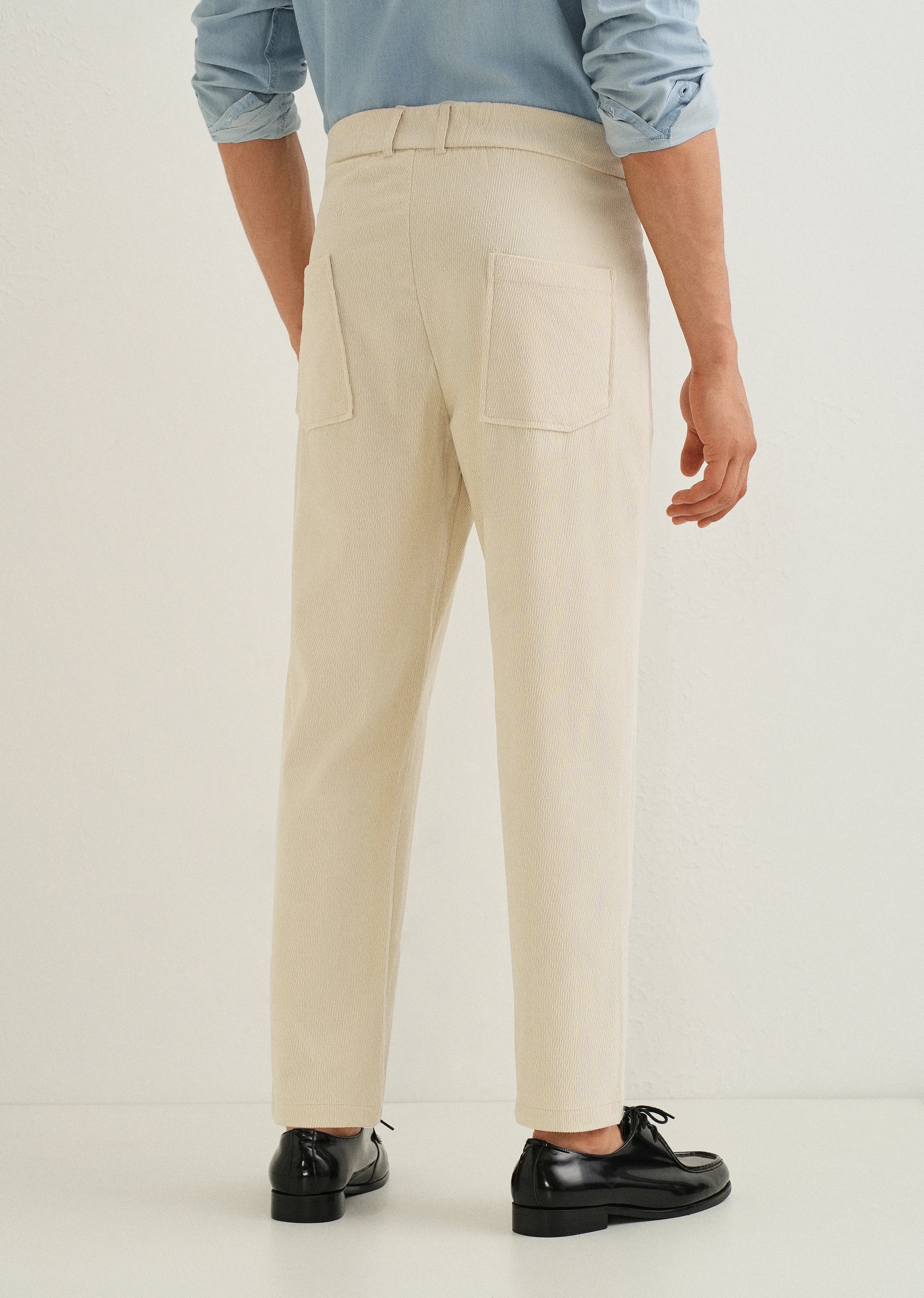 Cream Textured Corduroy Drawstring Pant - Image 2