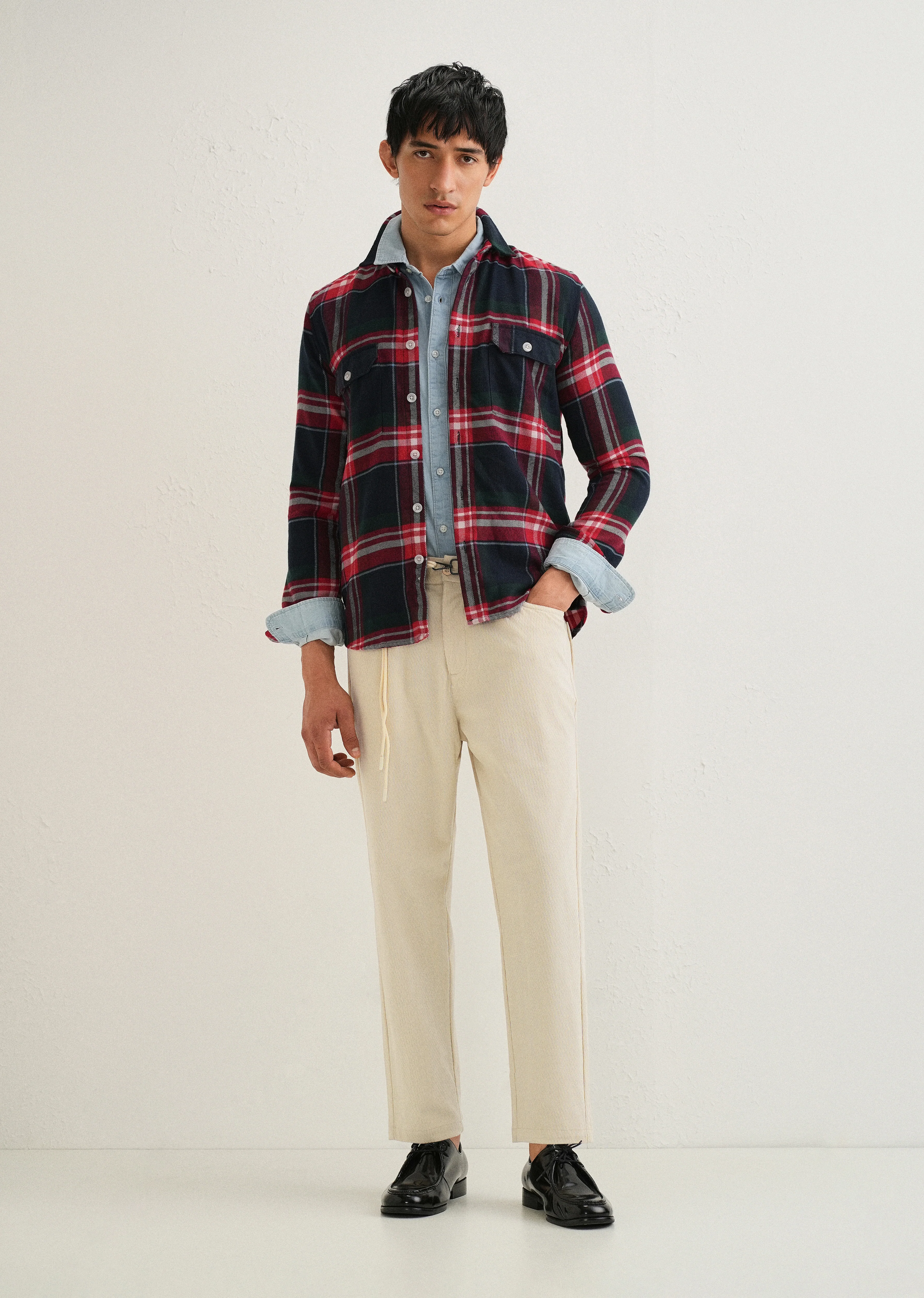 Cream Textured Corduroy Drawstring Pant - Image 6