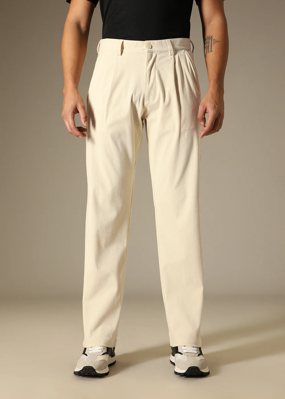 Cream Textured Corduroy Pant - Image 3