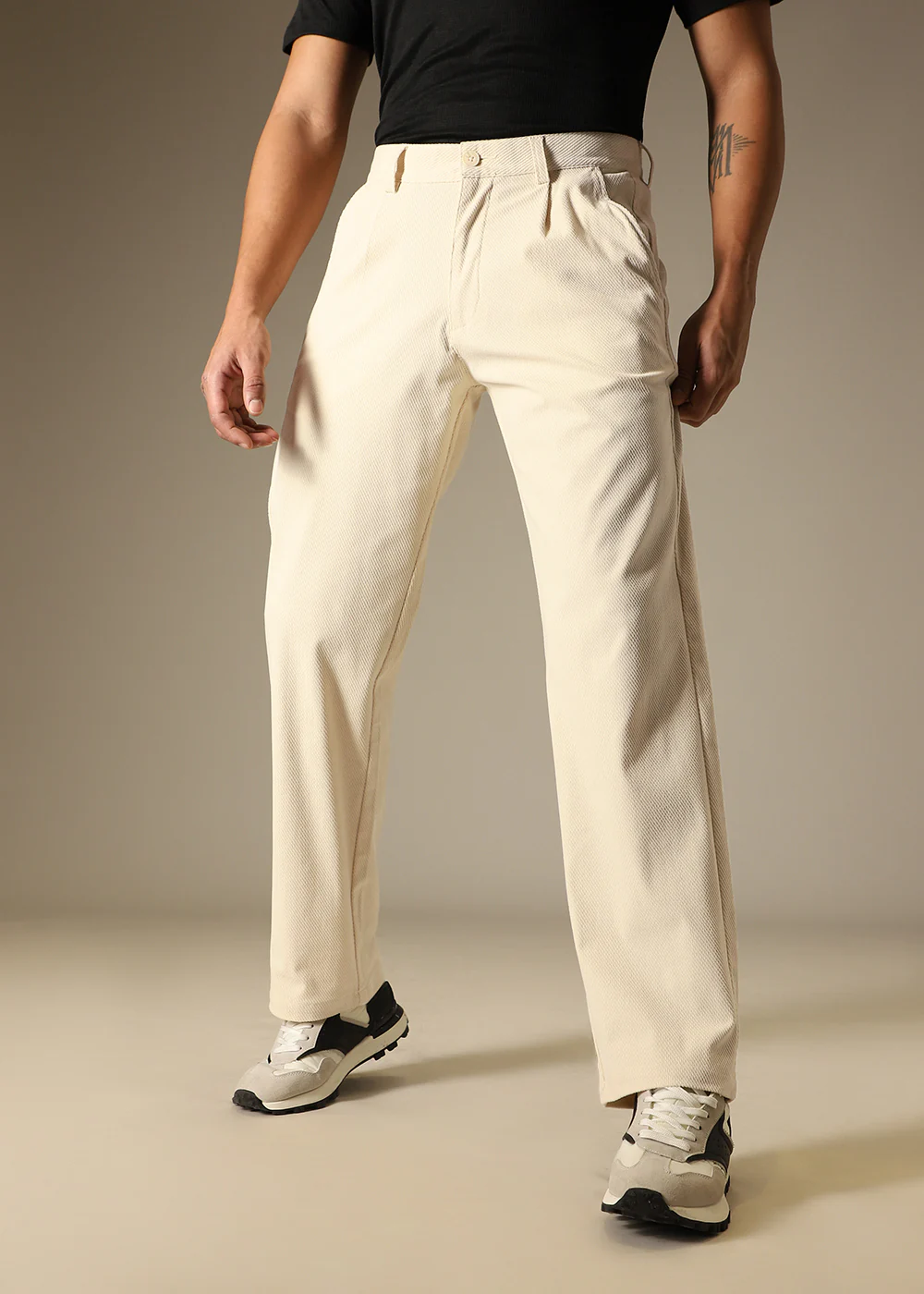Cream Textured Corduroy Pant - Image 5