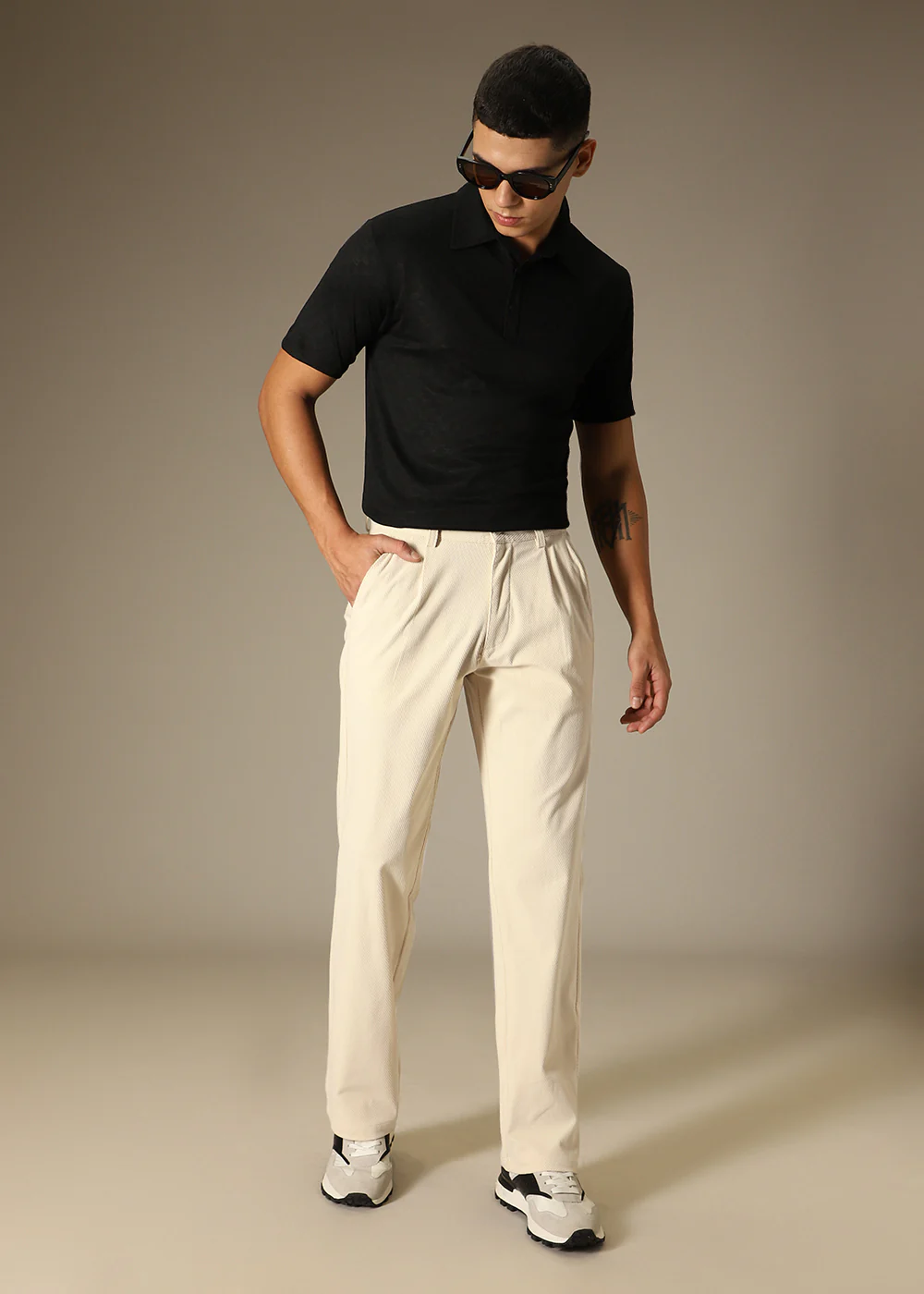 Cream Textured Corduroy Pant - Image 6