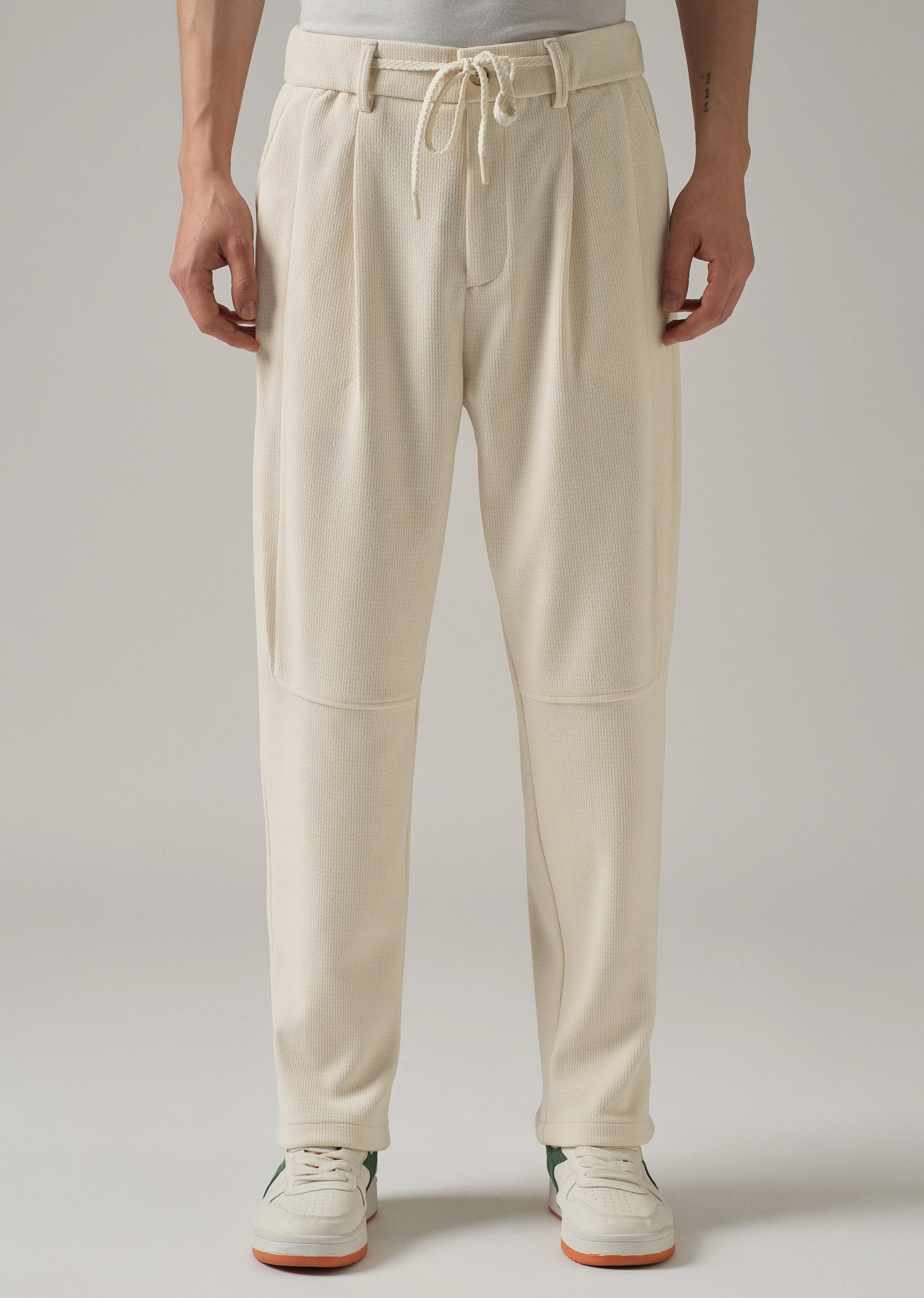 Cream Textured Suede Drawstring Pant - Image 3