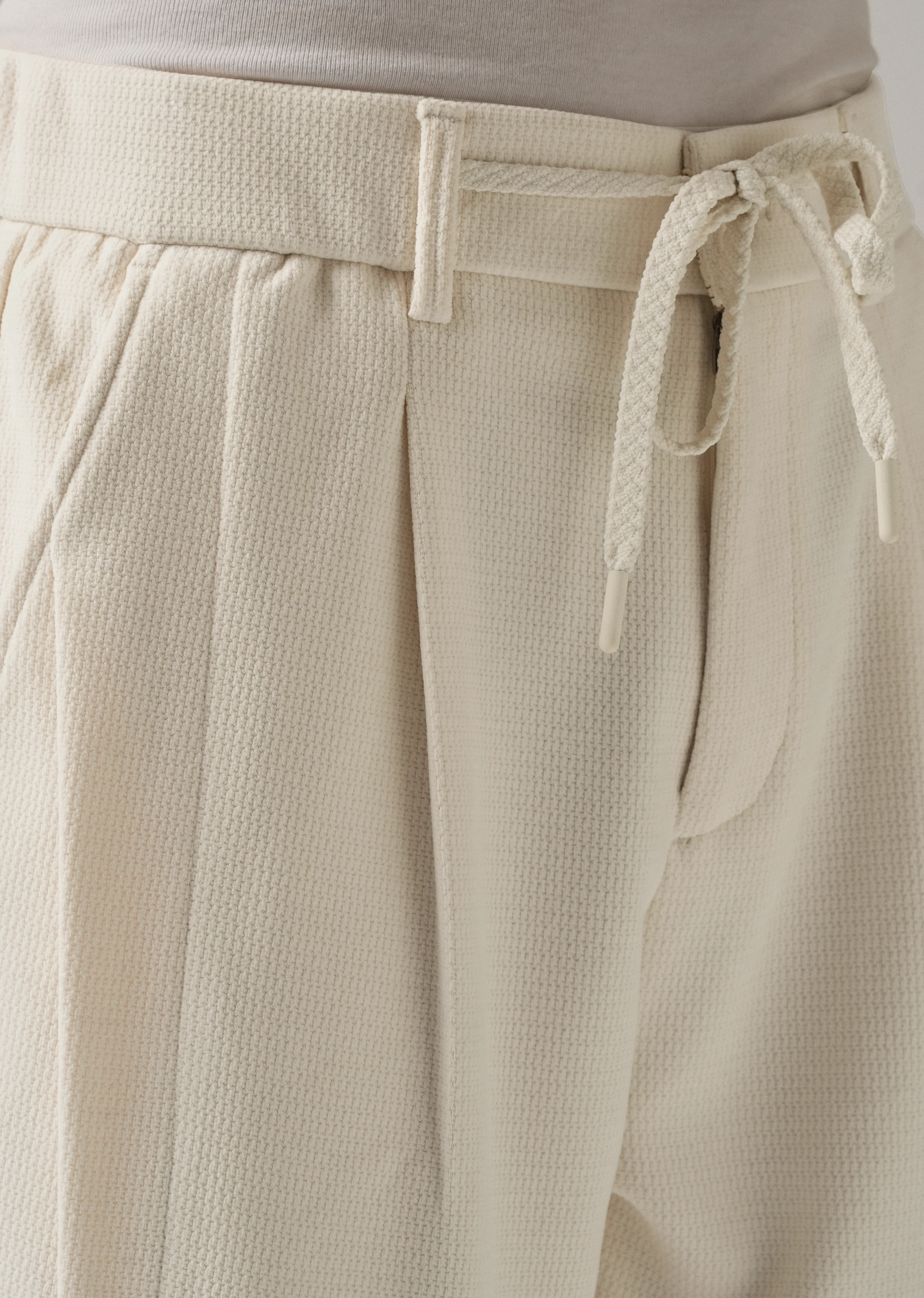 Cream Textured Suede Drawstring Pant - Image 5