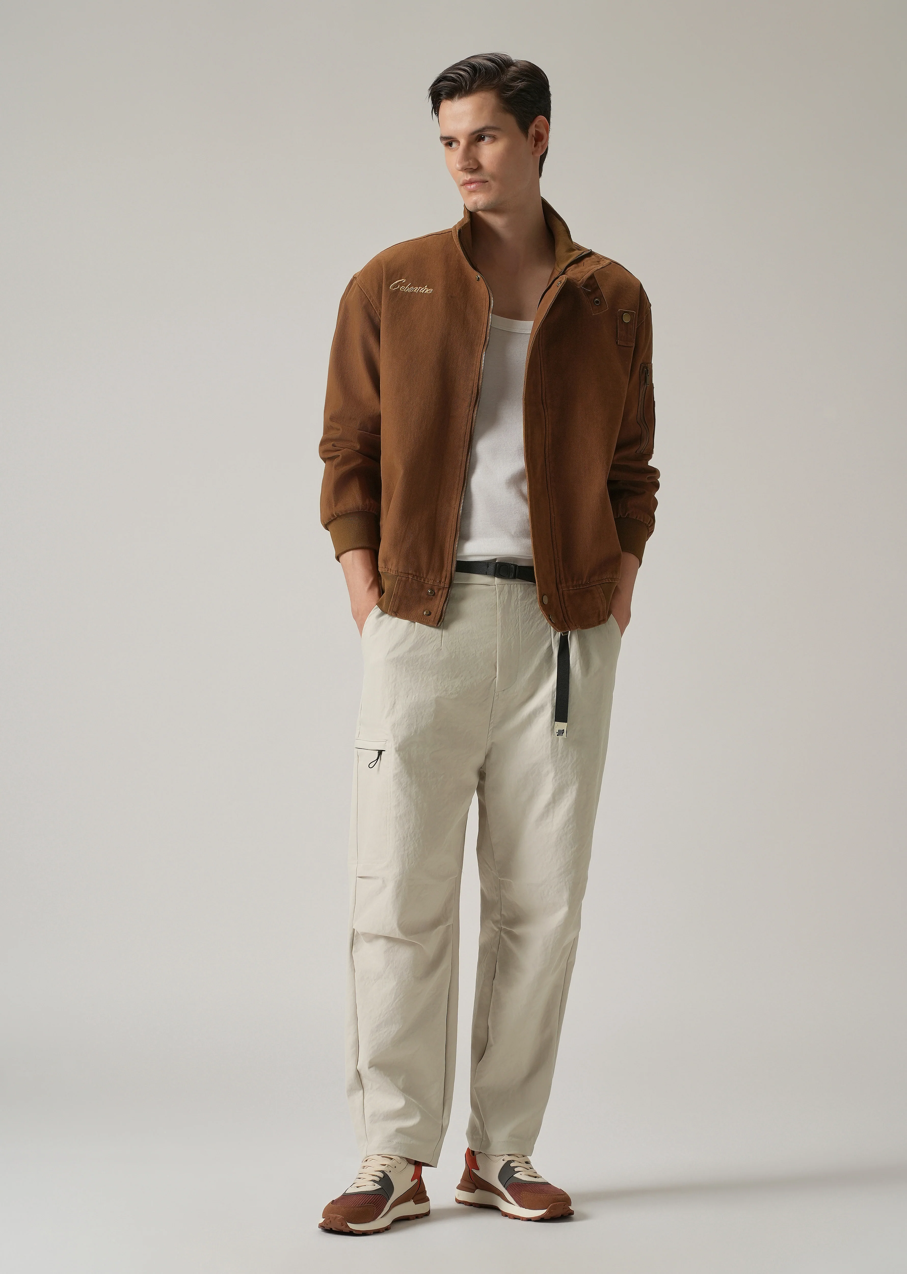 Cream Twill Belt Relaxed Fit Pant - Image 6