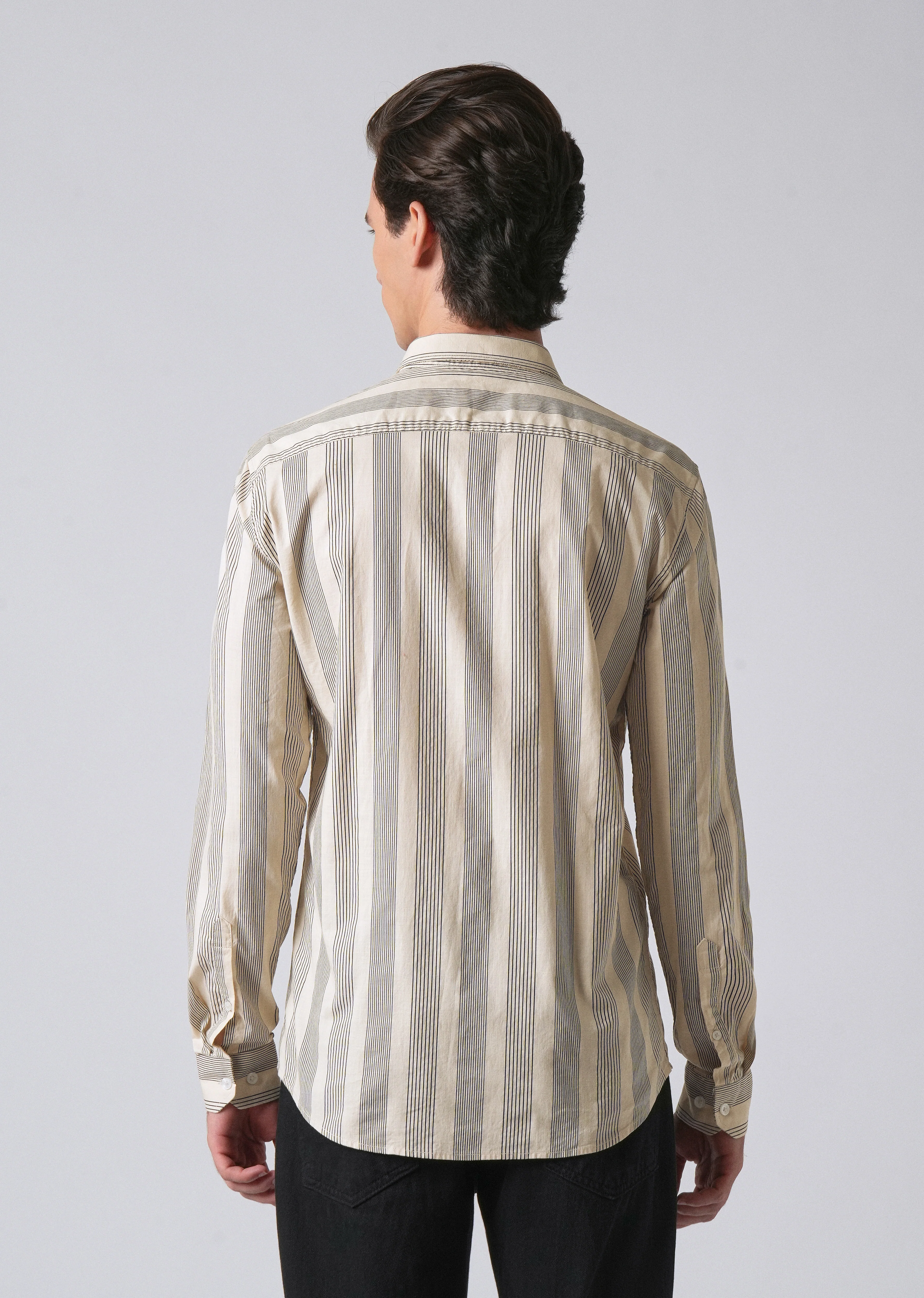 Cream Vertical Pin Stripe Cotton/Linen Shirt - Image 2