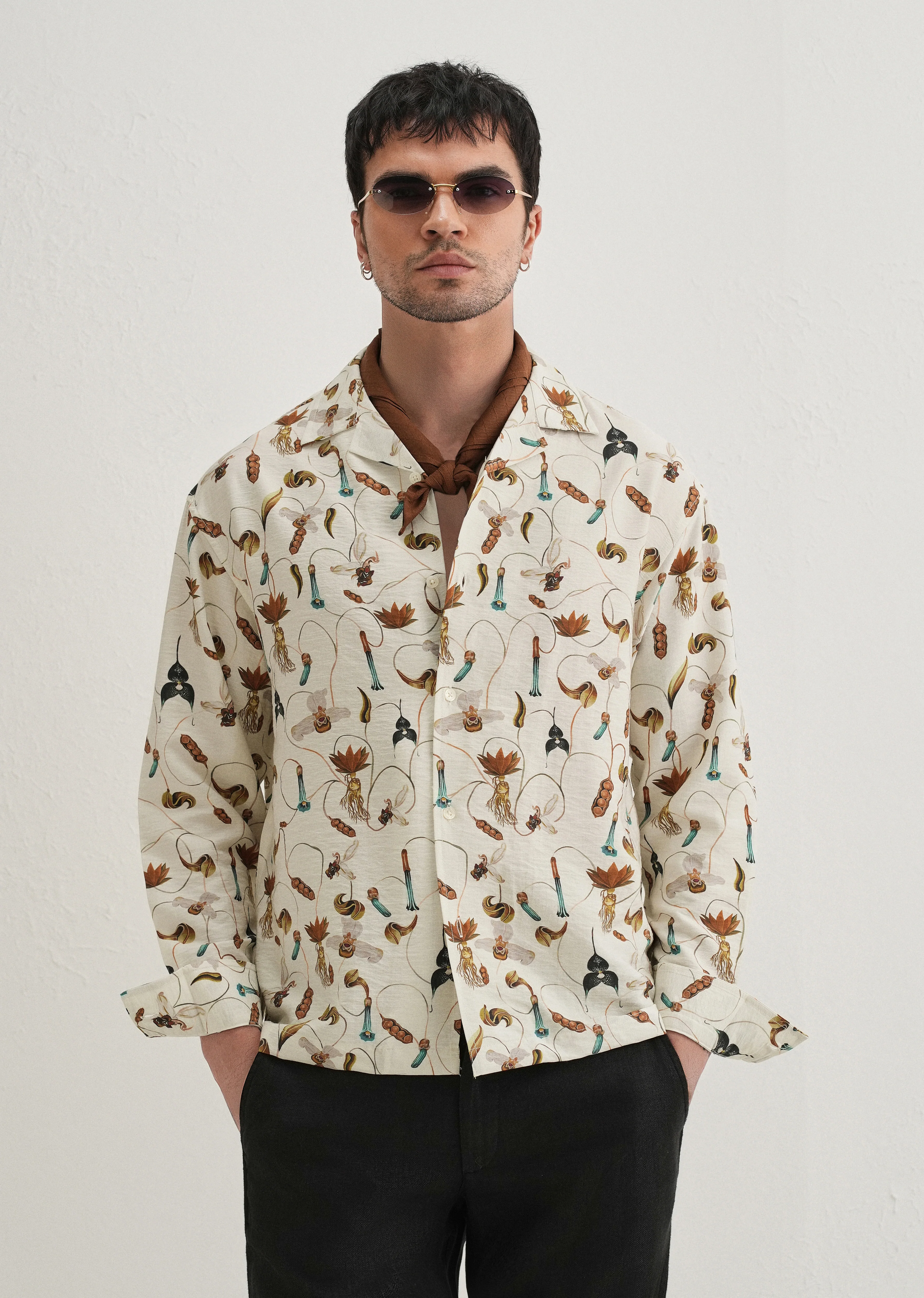 Cream Vintage Orchid Printed Shirt - Image 3