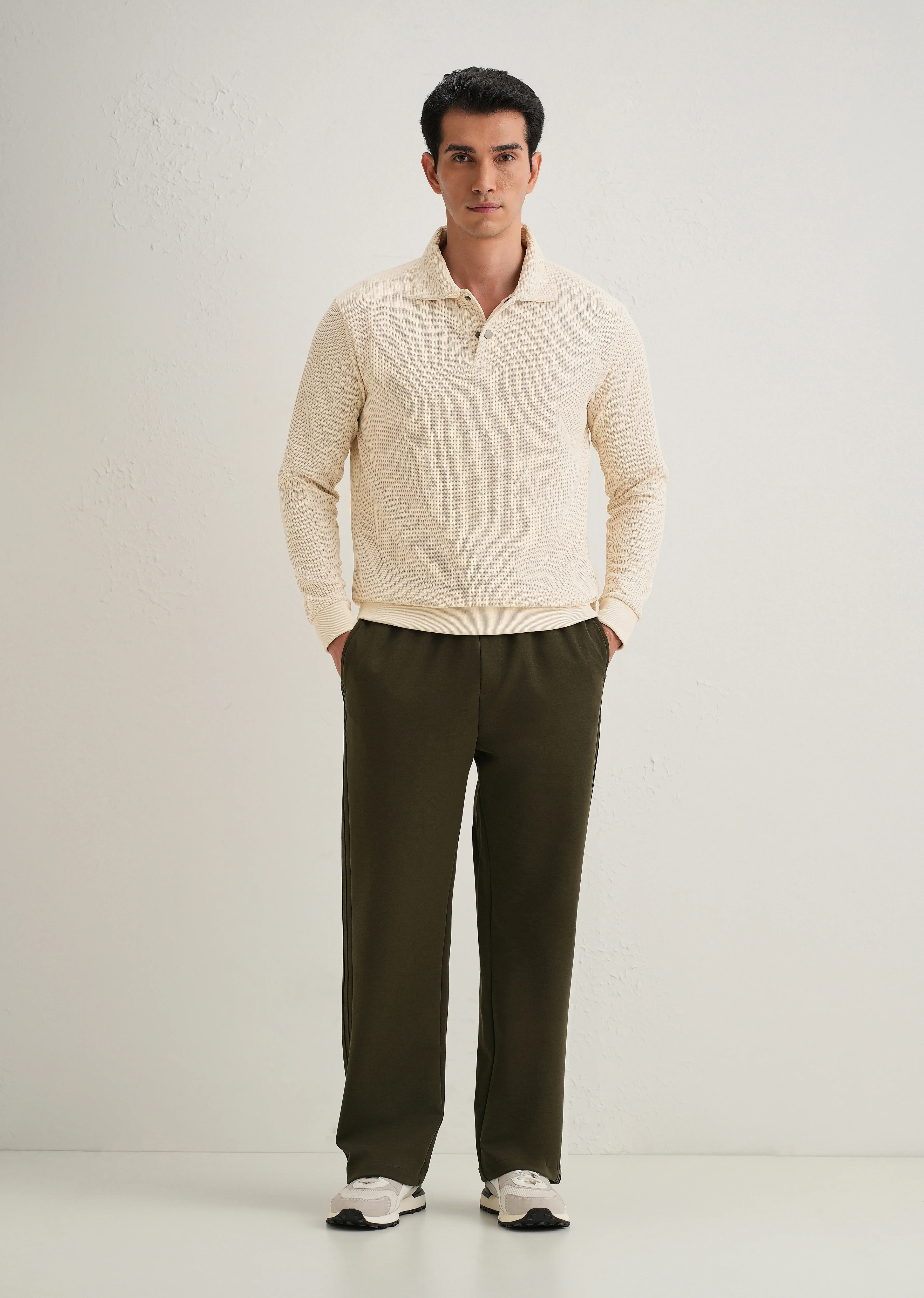 Cream Waffle Knit Polo Sweatshirt - Image 7