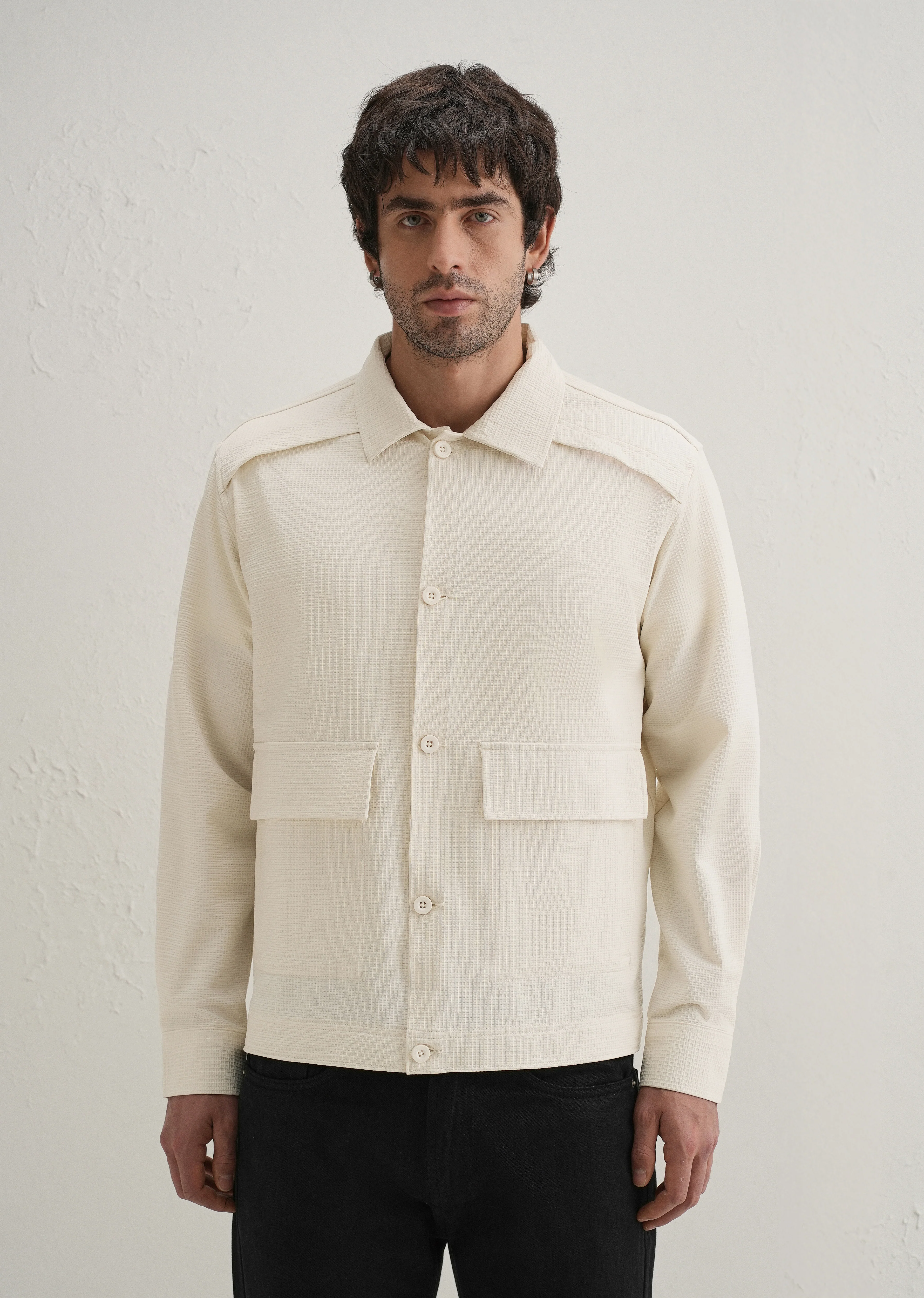 Cream Waffle Textured Shacket - Image 3