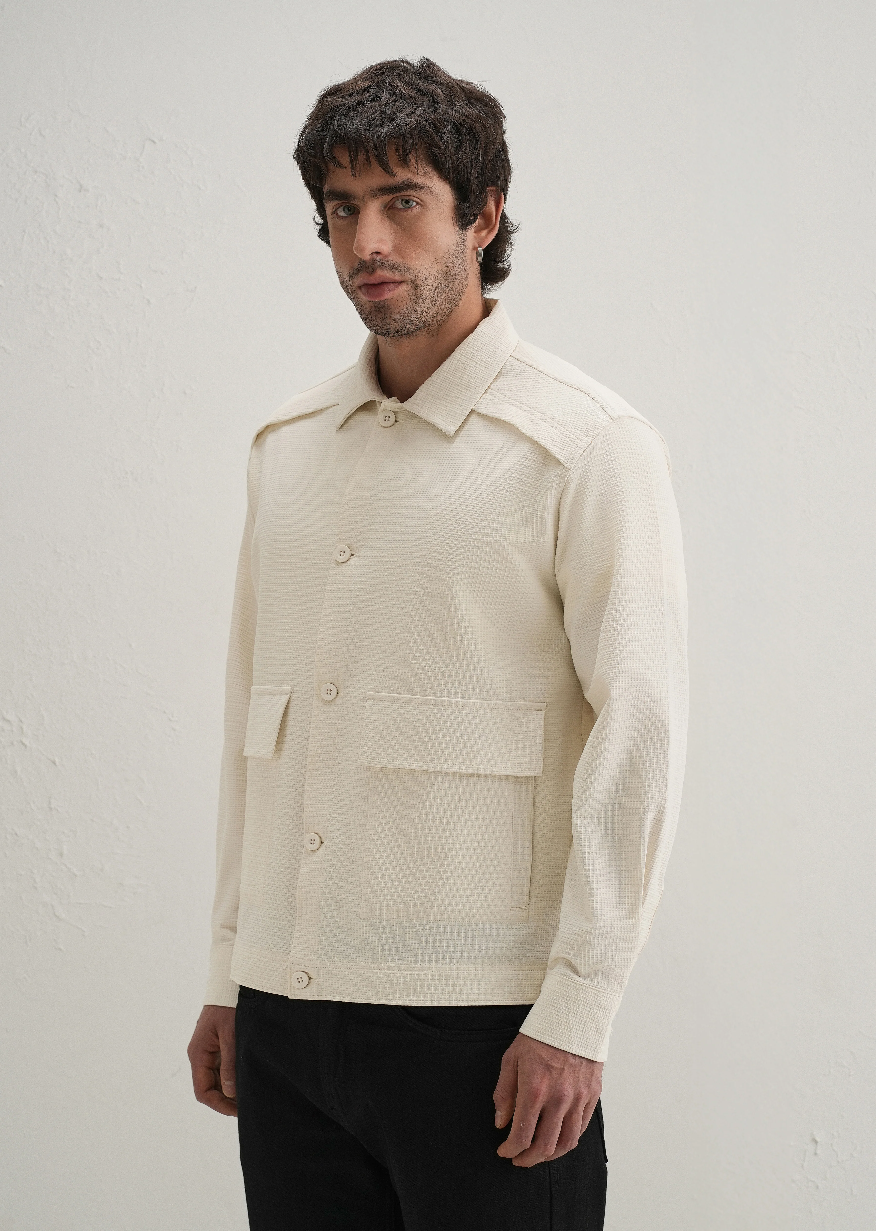 Cream Waffle Textured Shacket - Image 4