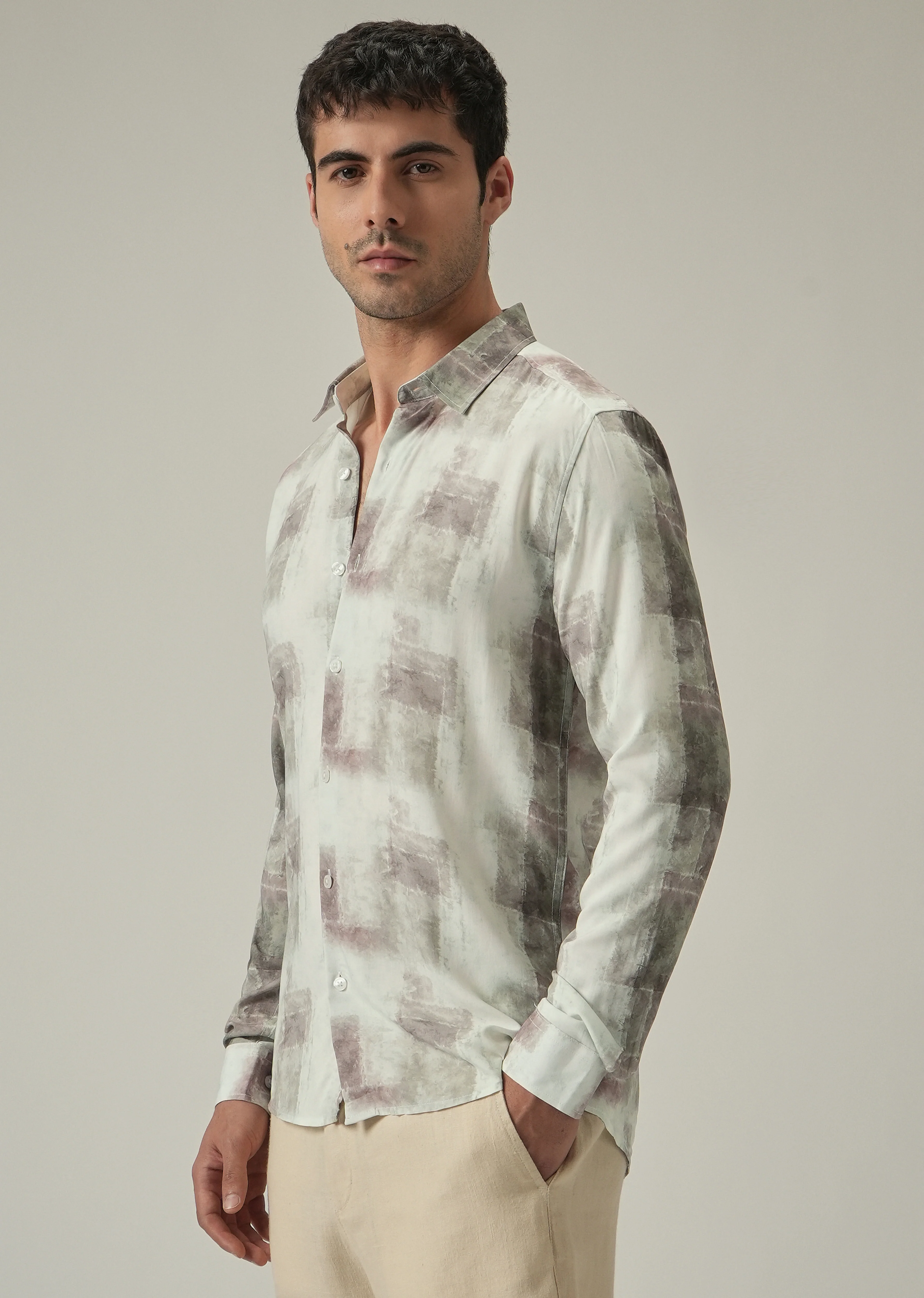 Cream Washed Print Shirt - Image 4