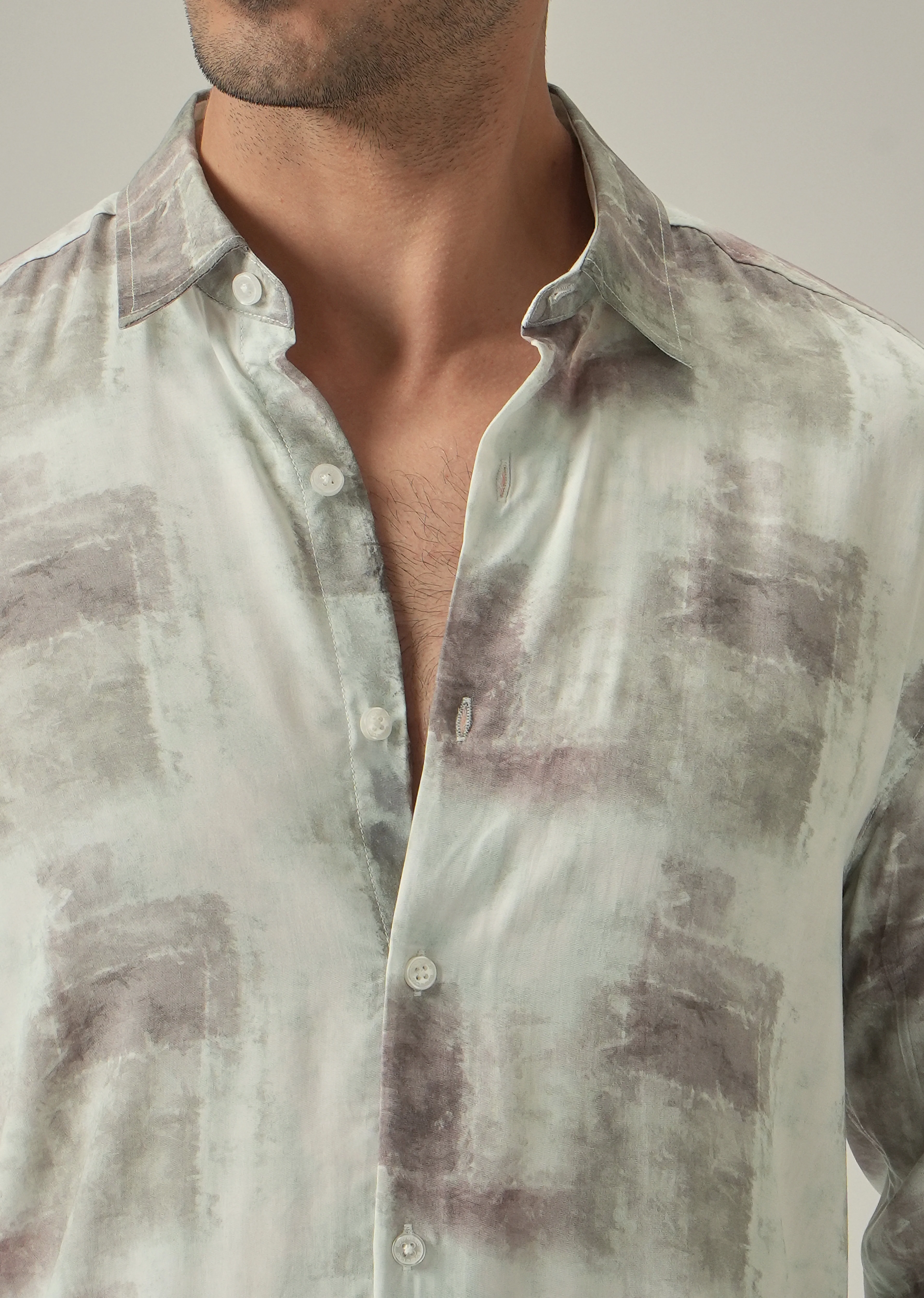 Cream Washed Print Shirt - Image 5