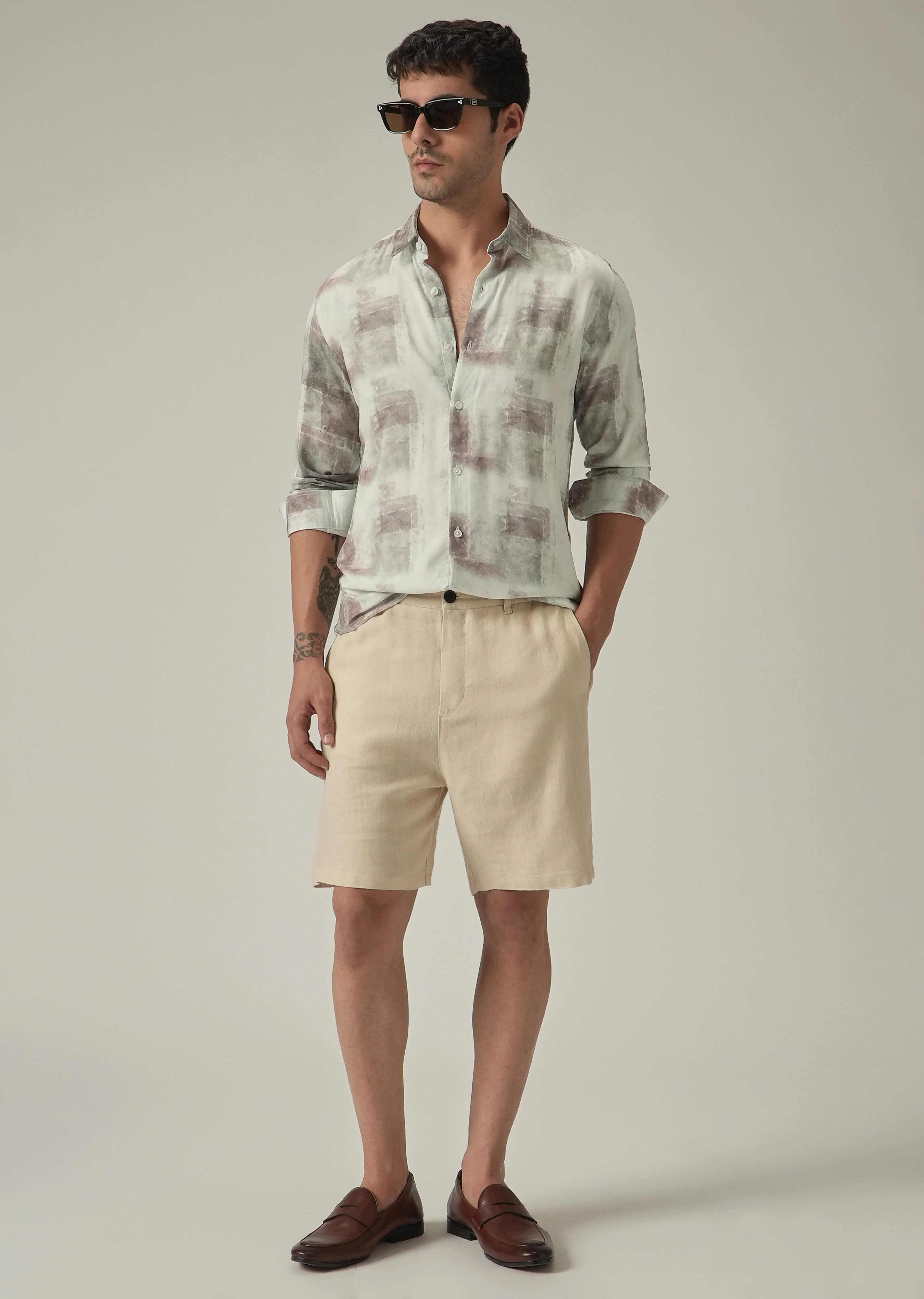 Cream Washed Print Shirt - Image 6
