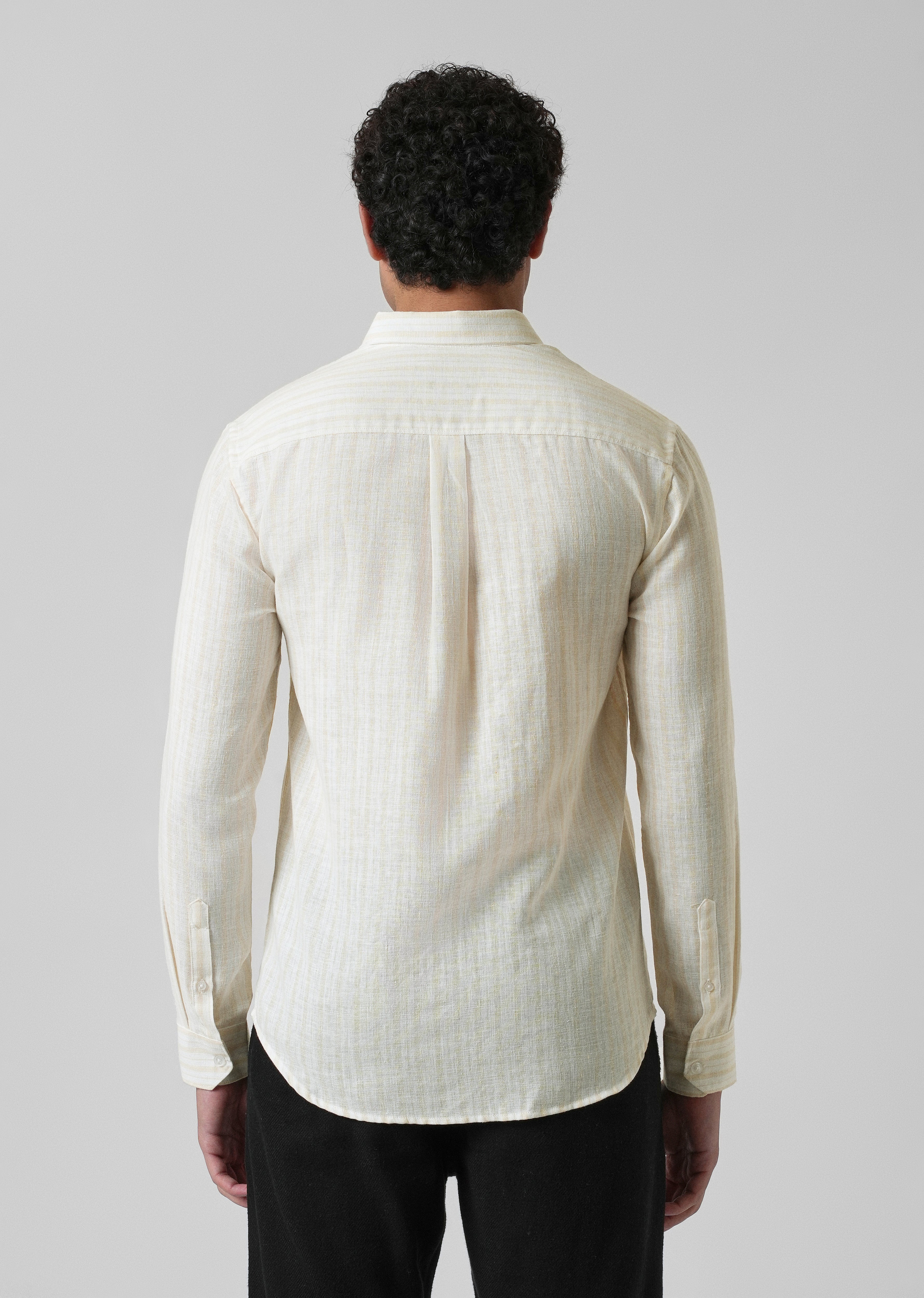Cream Yellow Linen Stripe Shirt - Image 2