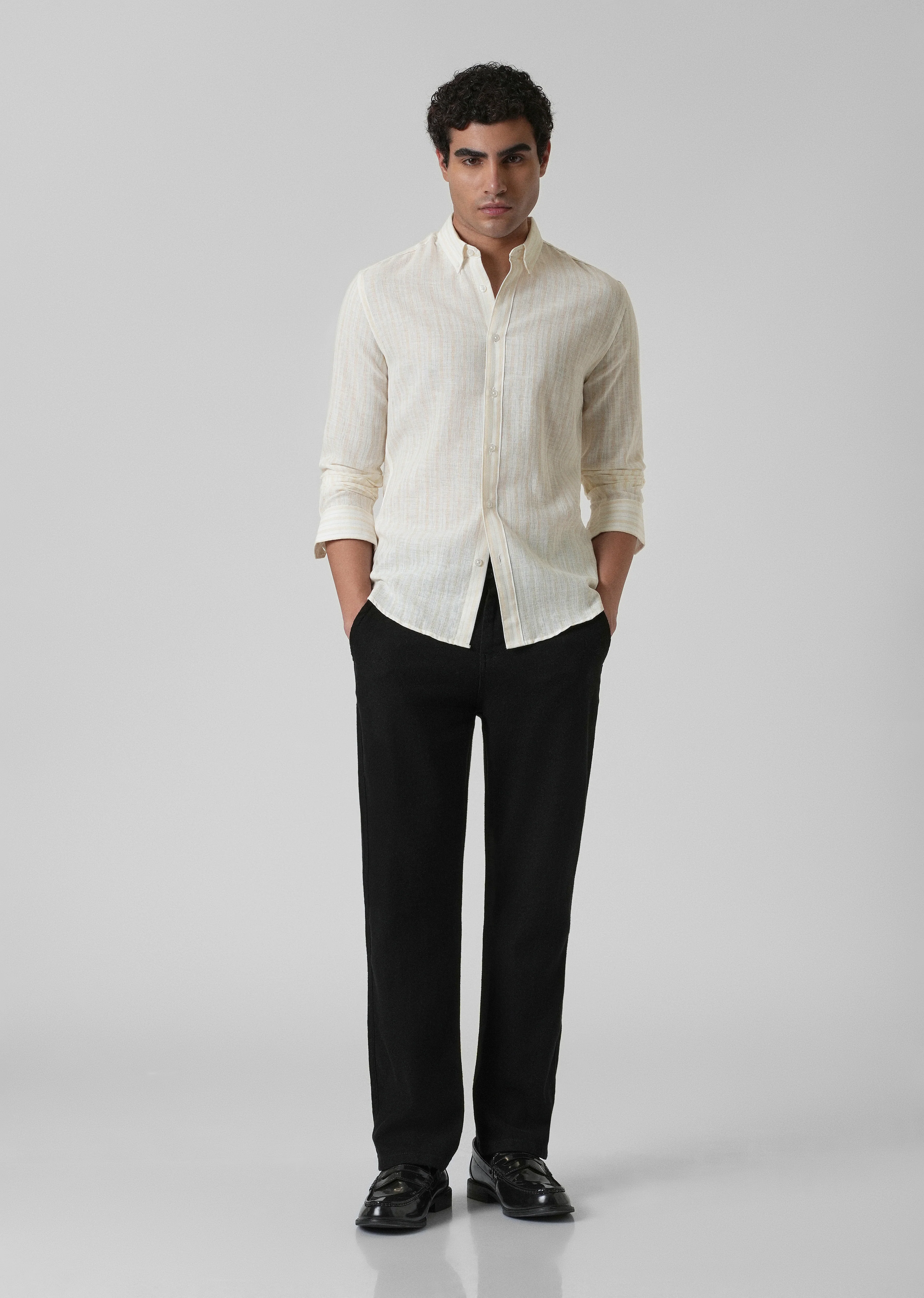 Cream Yellow Linen Stripe Shirt - Image 6